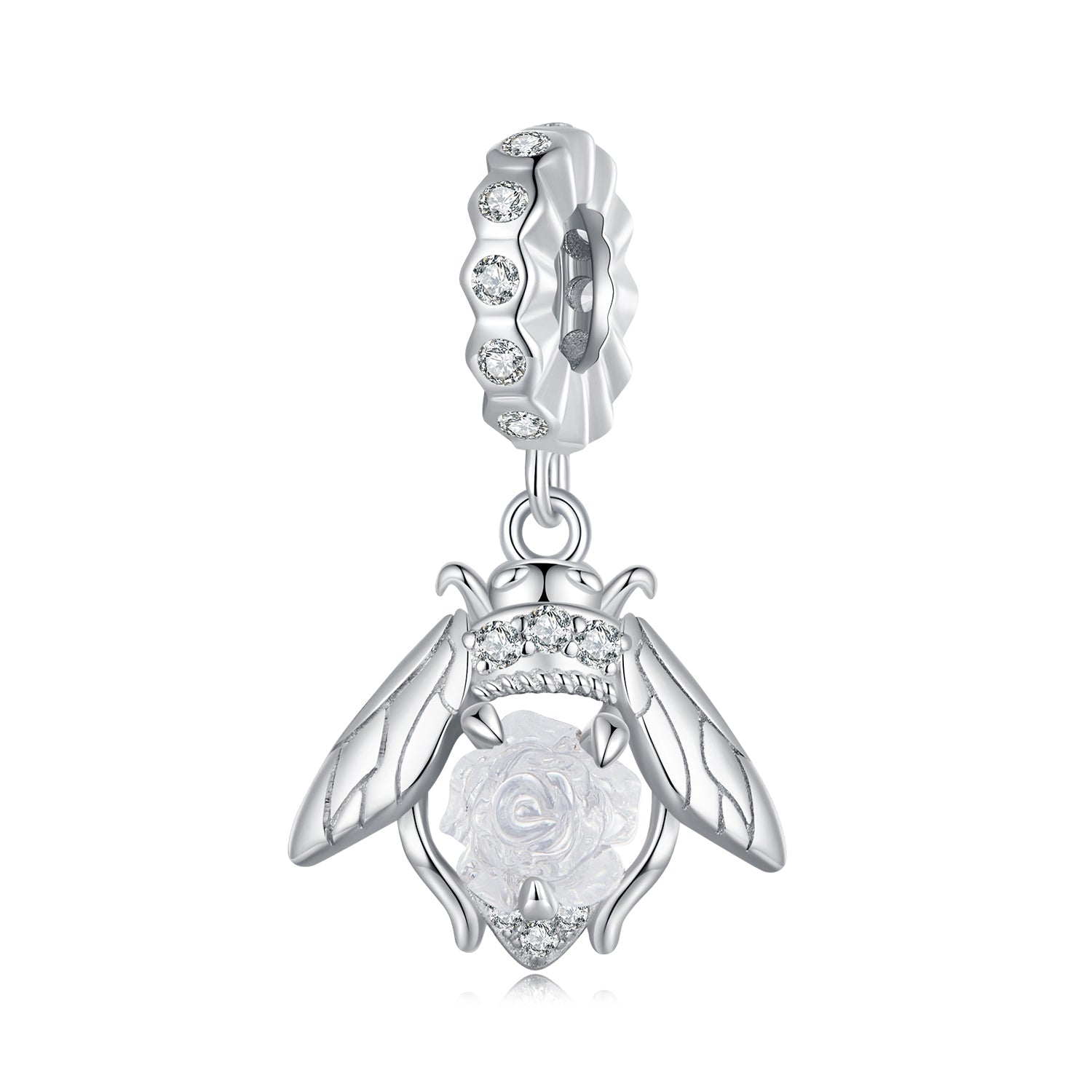 Silver Pendant Light Sense Bee Rose CZ Dangle Charm For Sale - sursenso Pendant