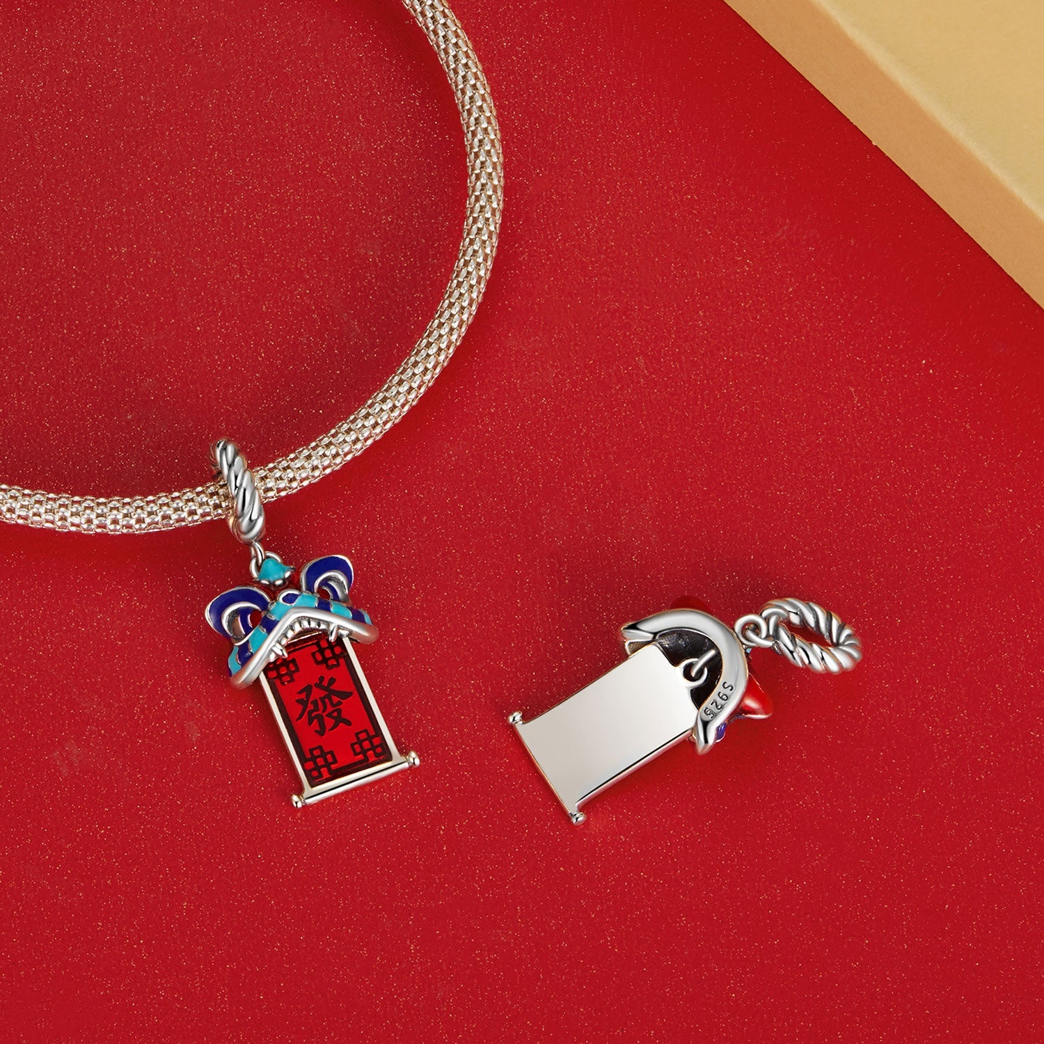 Silver Pendant Lion Dance Couplets Fortune Dangle Charm For Sale - sursenso Pendant