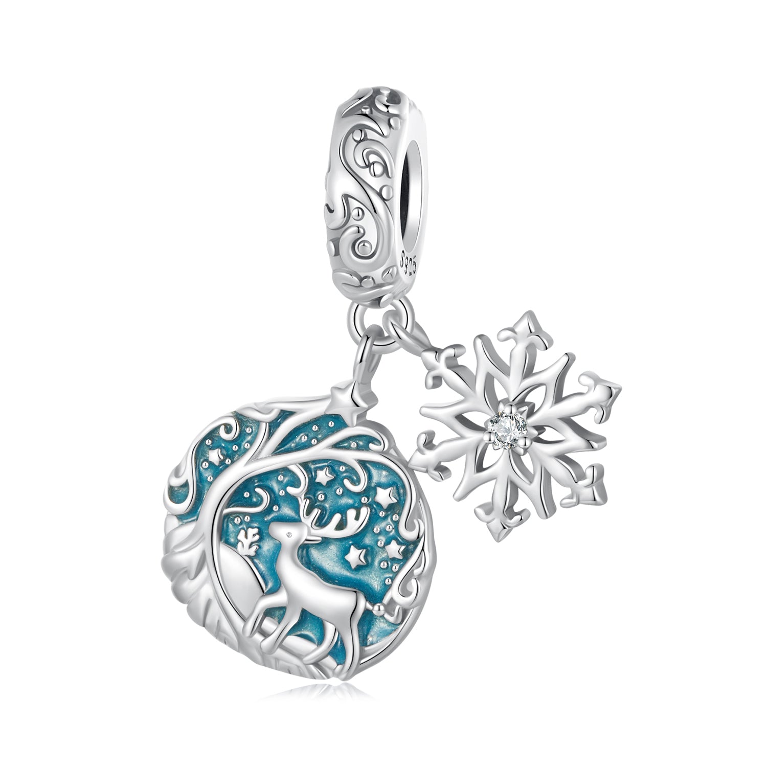 Silver Pendant Luminous Elk Snowflake CZ Dangle Charm For Sale - sursenso Pendant