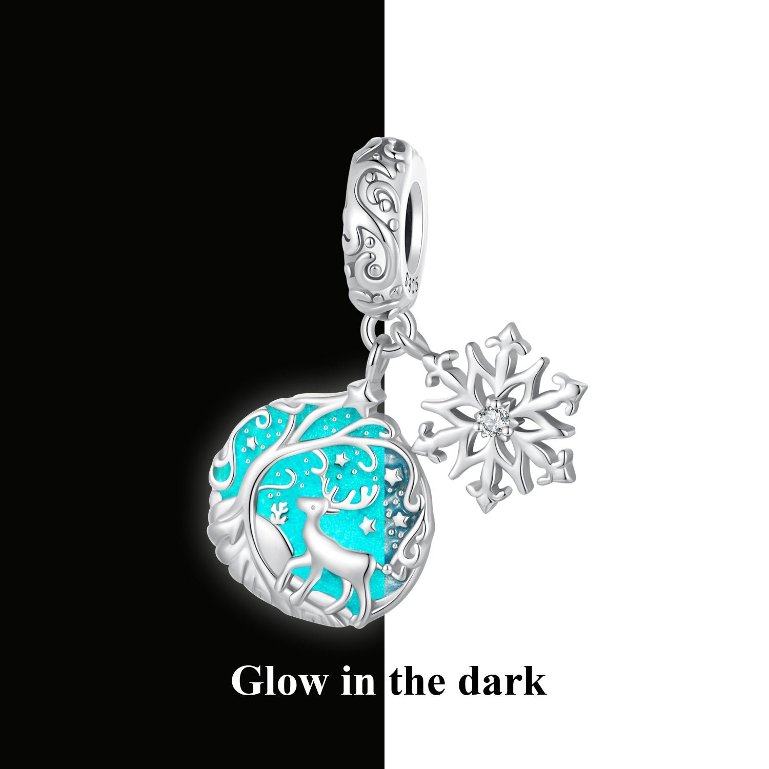 Silver Pendant Luminous Elk Snowflake CZ Dangle Charm For Sale - sursenso Pendant