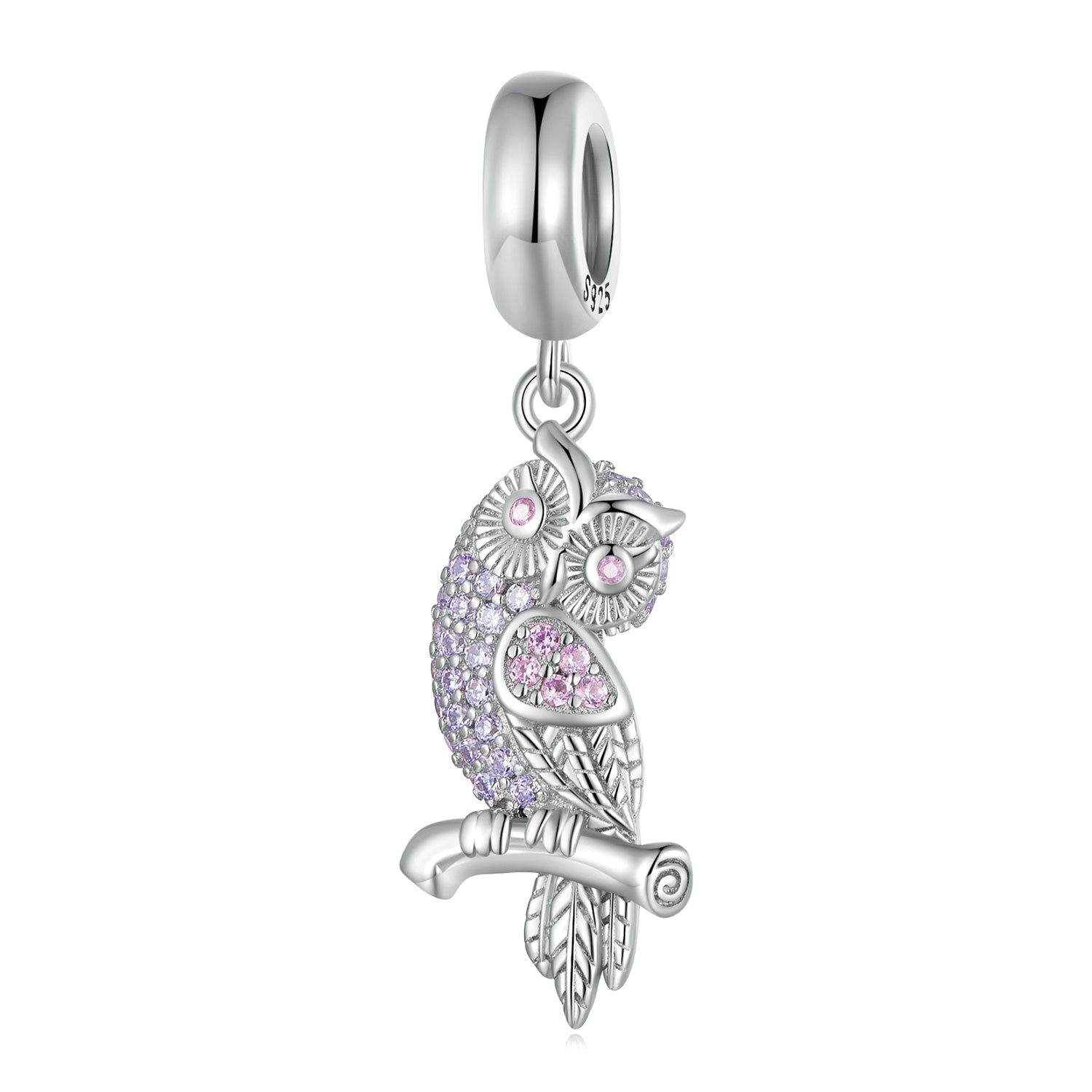 Silver Pendant Magnificent Owl CZ Dangle Charm For Sale - sursenso Pendant