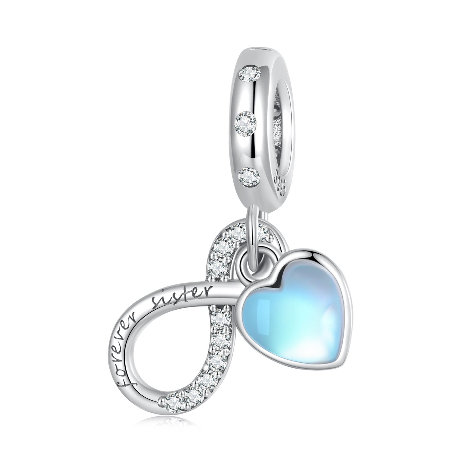 Silver Pendant Moonstone Eternal Sisterhood CZ Dangle Charm For Sale - sursenso Pendant