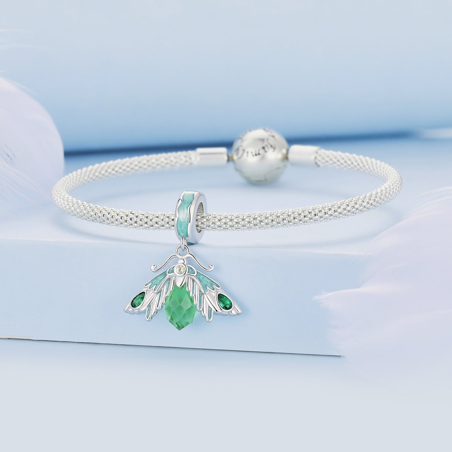 Silver Pendant Moth Green CZ Dangle Charm For Sale - sursenso Pendant