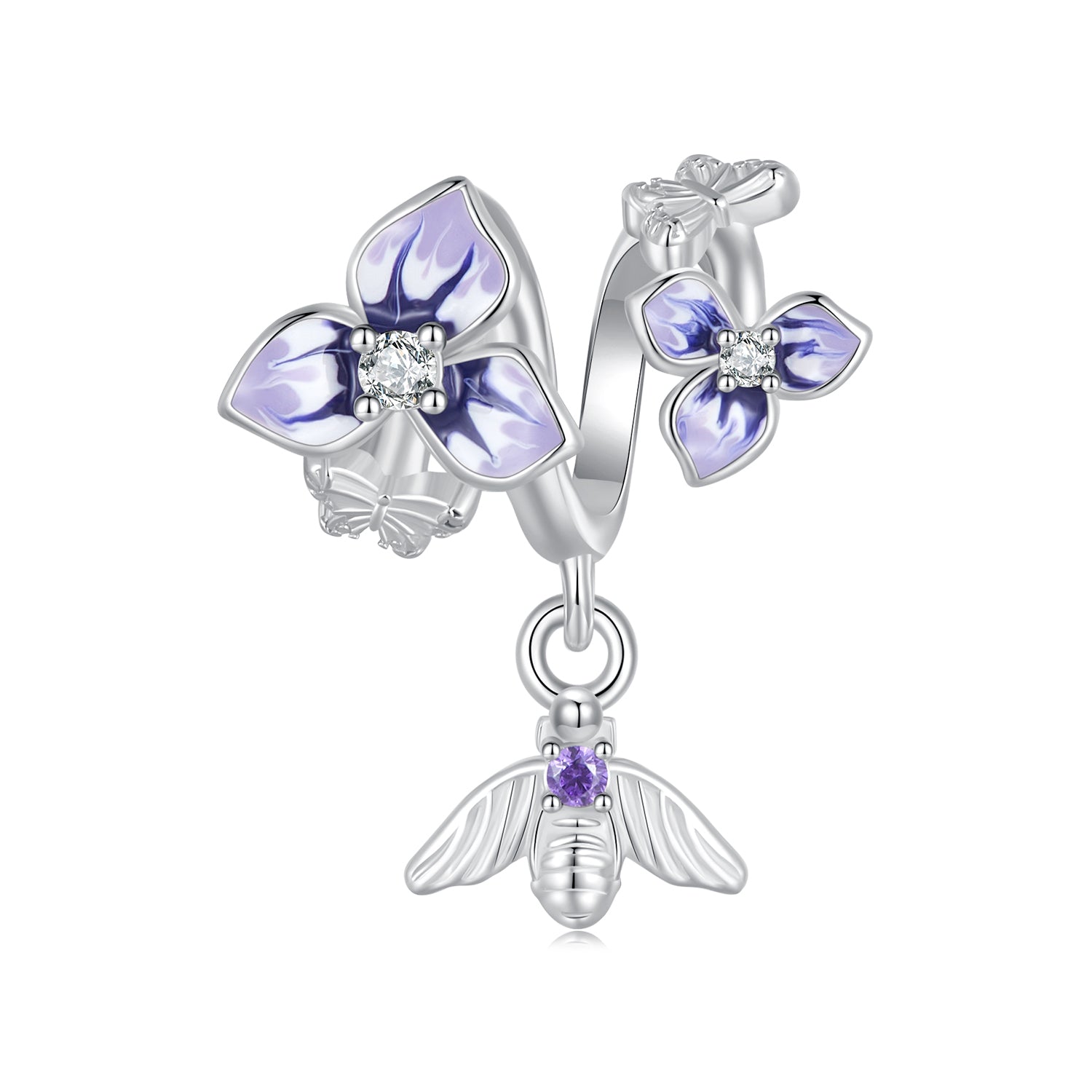 Silver Pendant Pansy Bouquet CZ Dangle Charm For Sale - sursenso Pendant