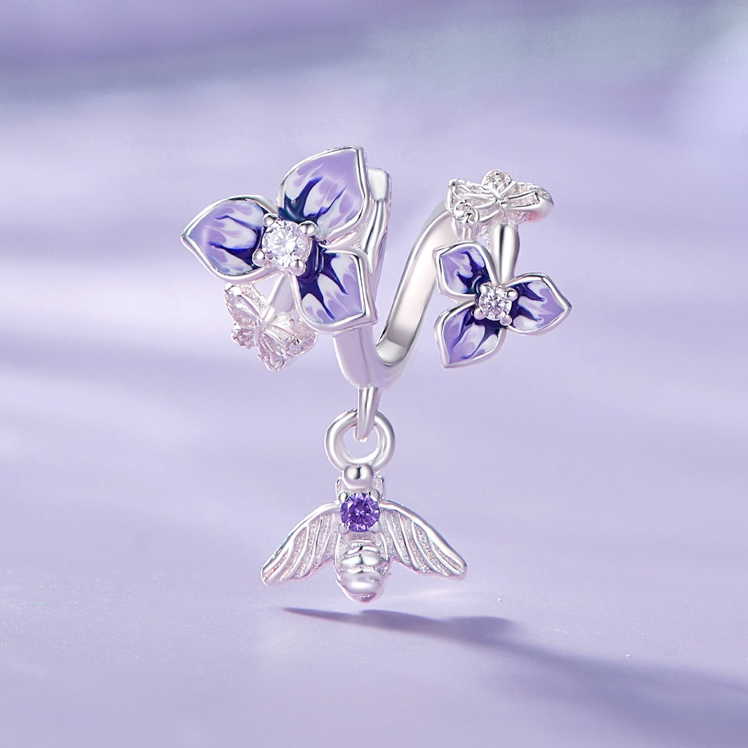 Silver Pendant Pansy Bouquet CZ Dangle Charm For Sale - sursenso Pendant