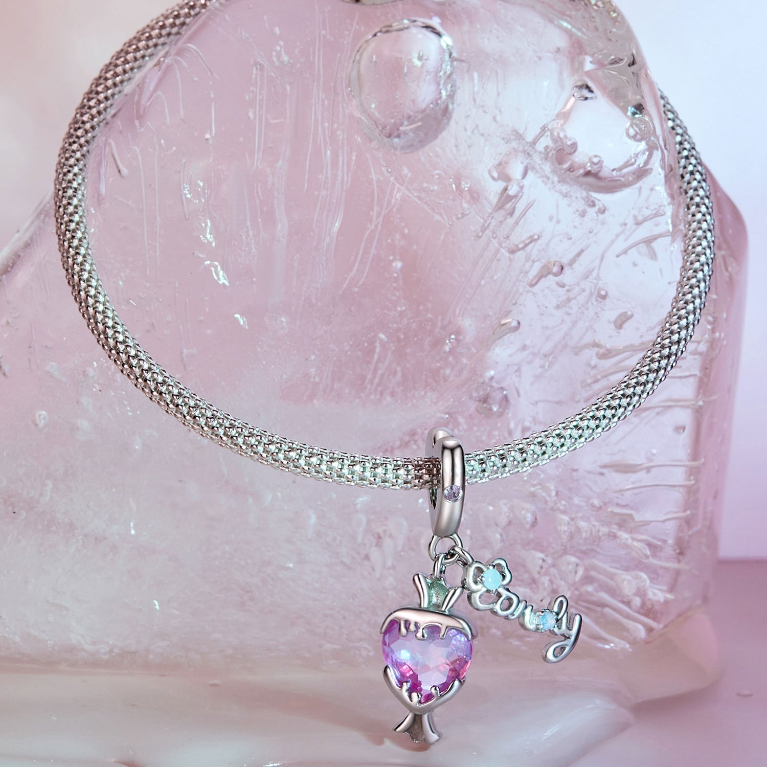 Silver Pendant Pink Candy CZ Dangle Charm For Sale - sursenso Pendant