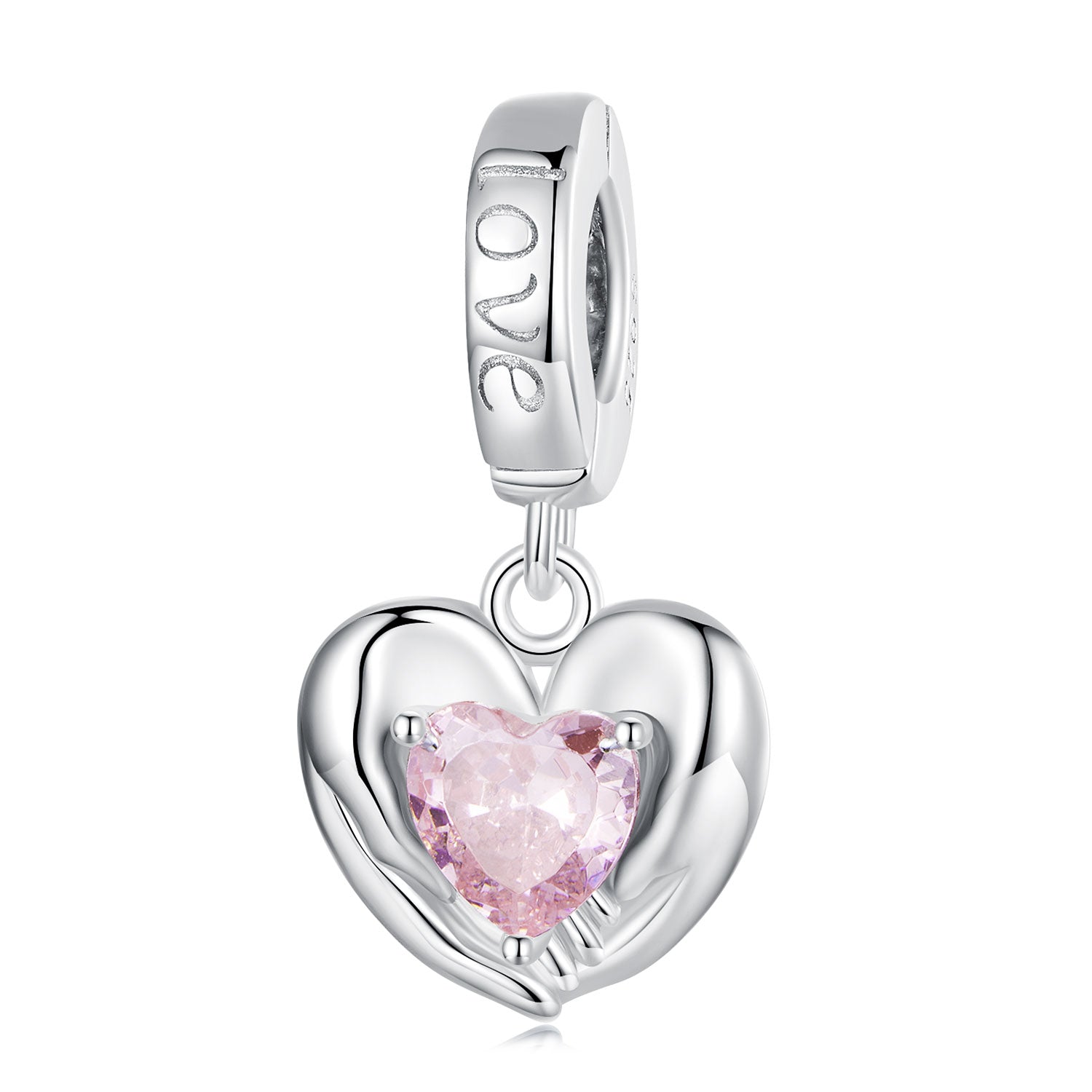 Silver Pendant Pink Guardian Love Heart CZ Dangle Charm For Sale - sursenso Pendant