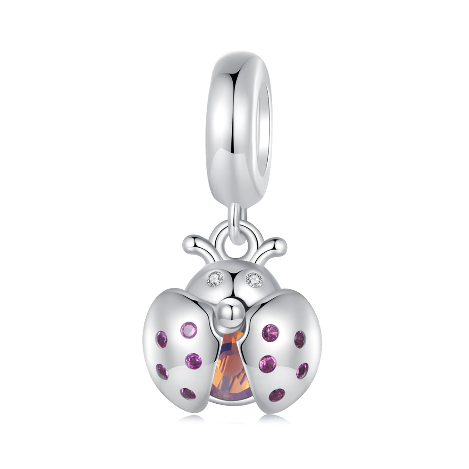 Silver Pendant Pink Lucky Ladybug CZ Dangle Charm For Sale - sursenso Pendant