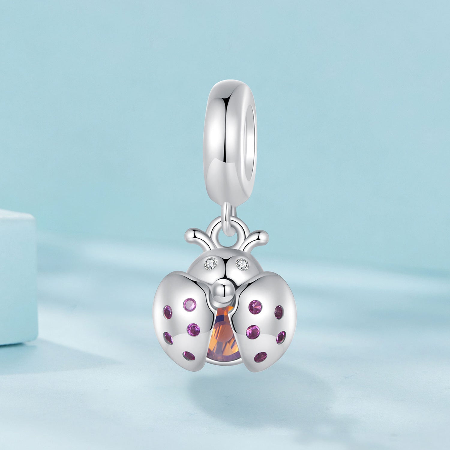 Silver Pendant Pink Lucky Ladybug CZ Dangle Charm For Sale - sursenso Pendant