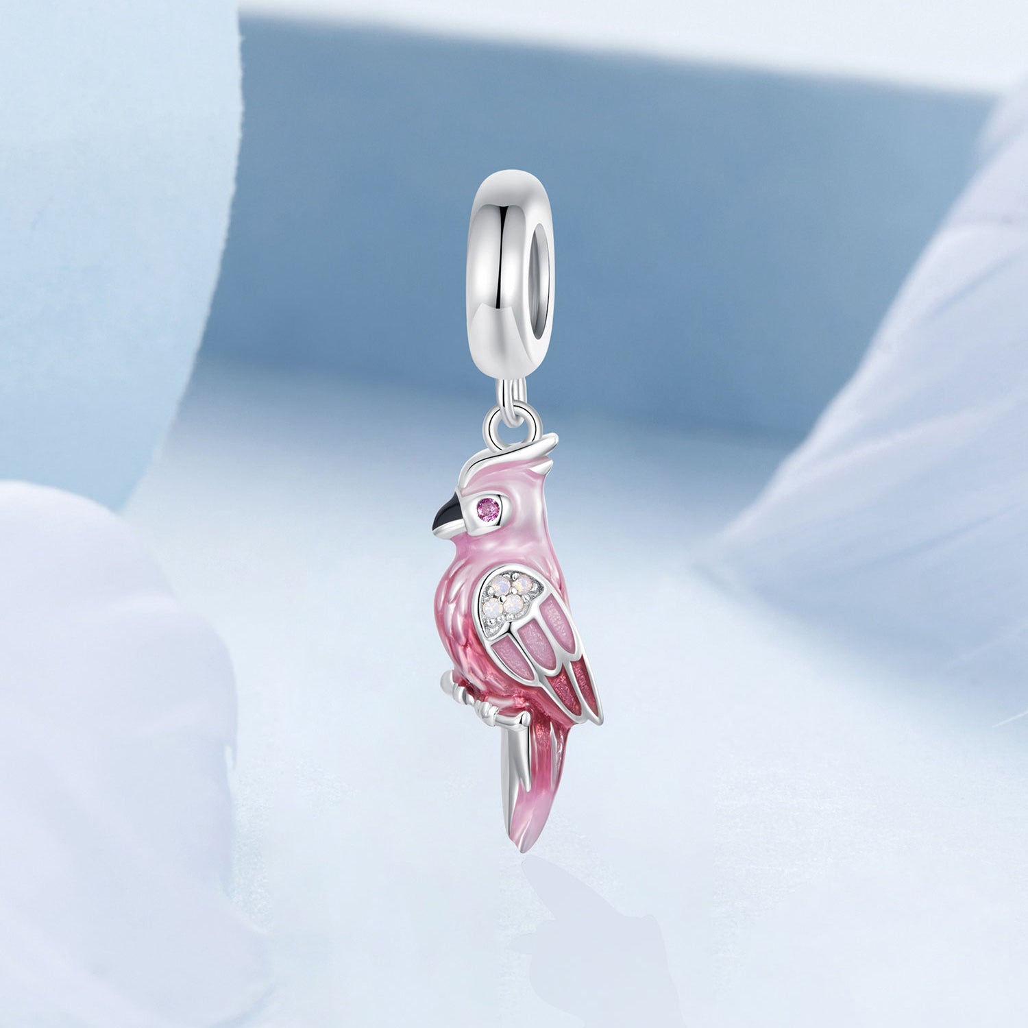 Silver Pendant Pink Parrot CZ Dangle Charm For Sale - sursenso Pendant