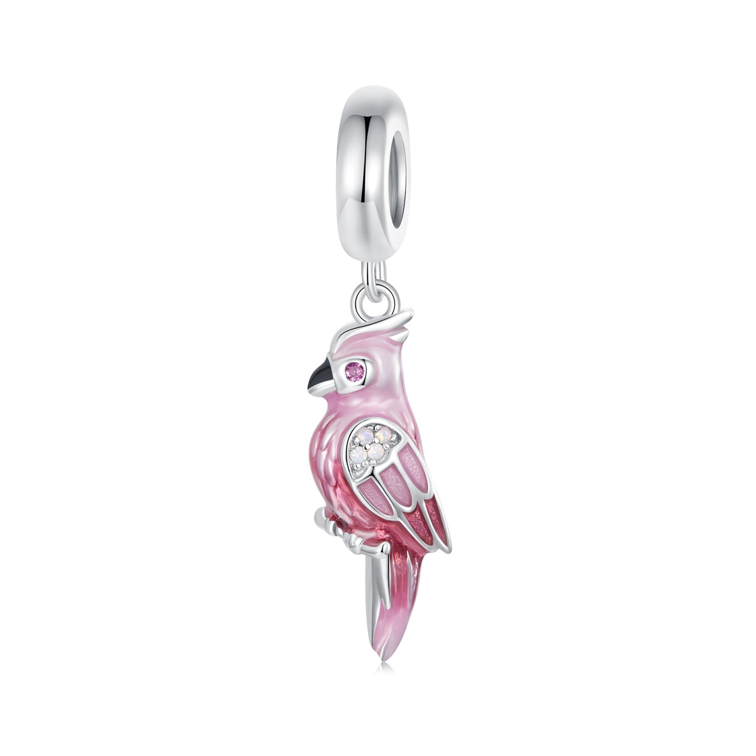 Silver Pendant Pink Parrot CZ Dangle Charm For Sale - sursenso Pendant