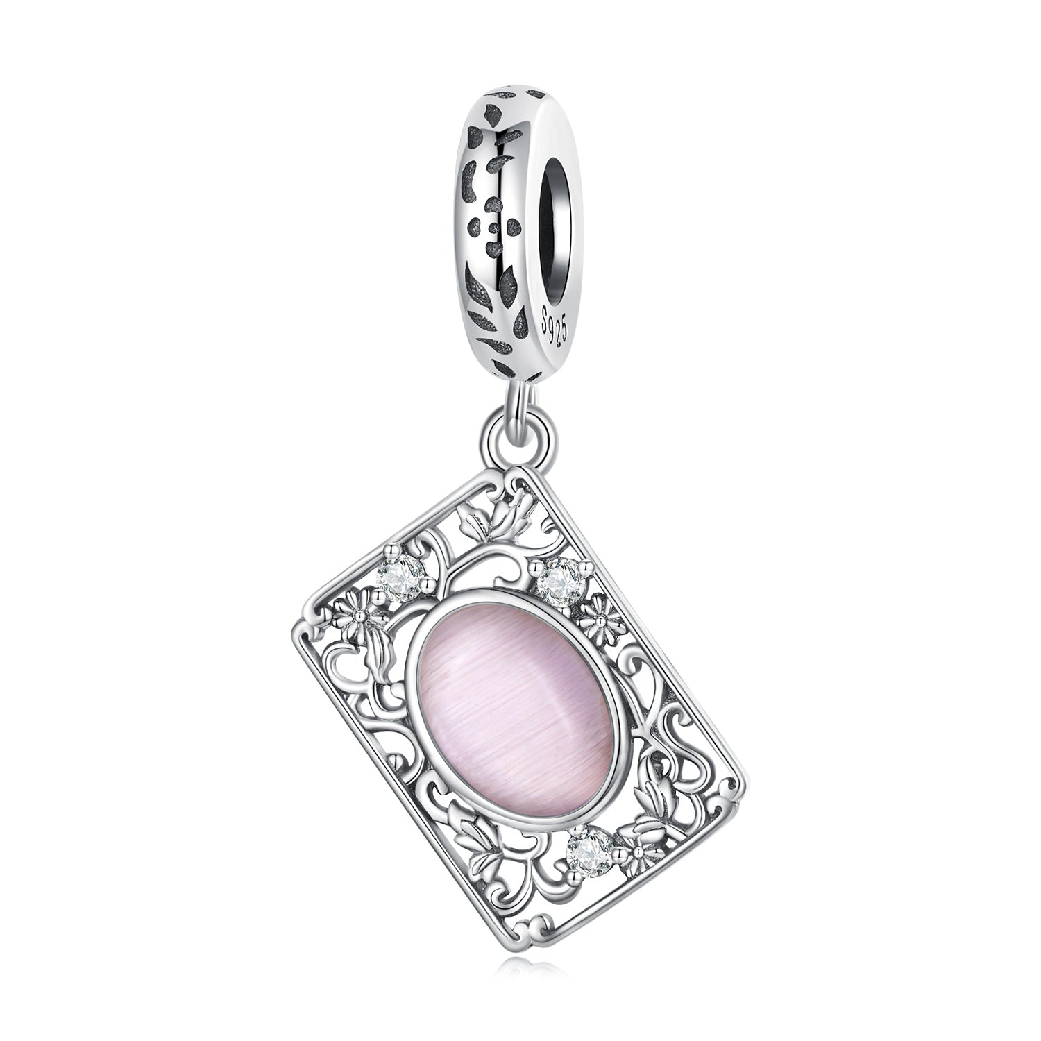 Silver Pendant Pink Pattern Poker CZ Dangle Charm For Sale - sursenso Pendant