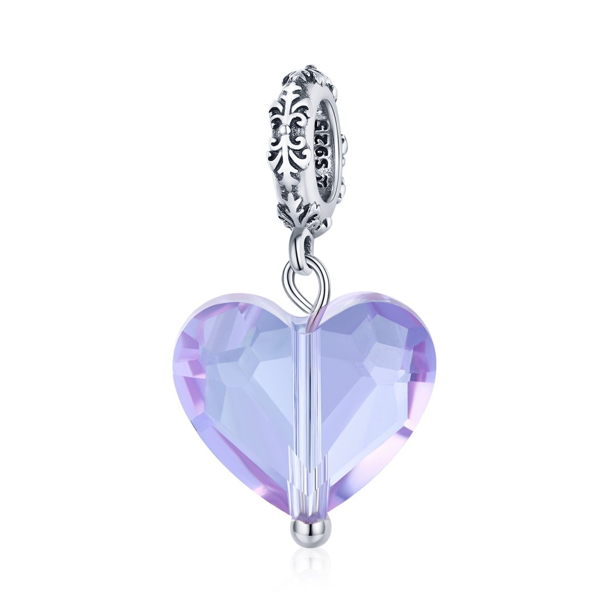 Silver Pendant Purple Heart Crystal Fairy Tale Love Dangle Charm For Sale - sursenso Pendant