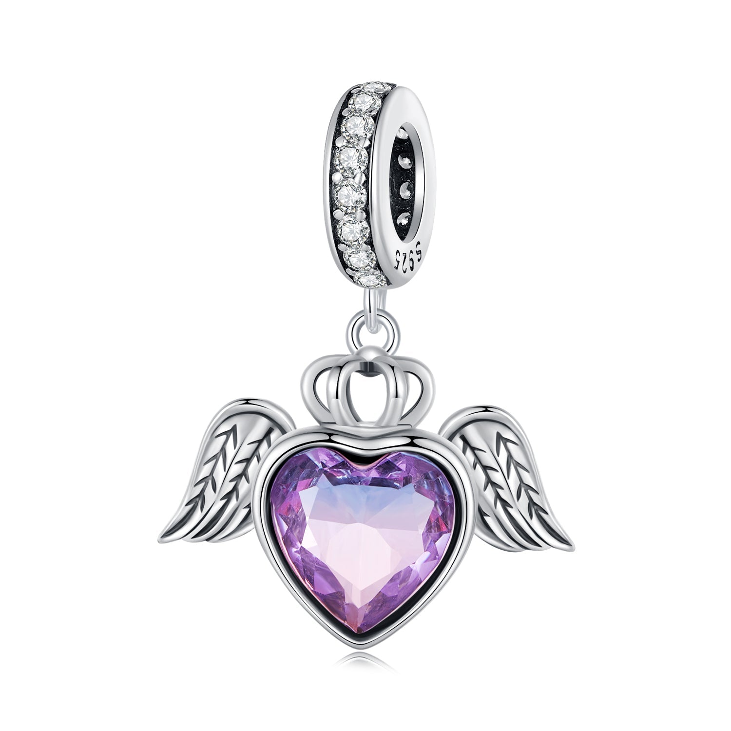 Silver Pendant Purple Heart Shaped Wings CZ Dangle Charm For Sale - sursenso Pendant
