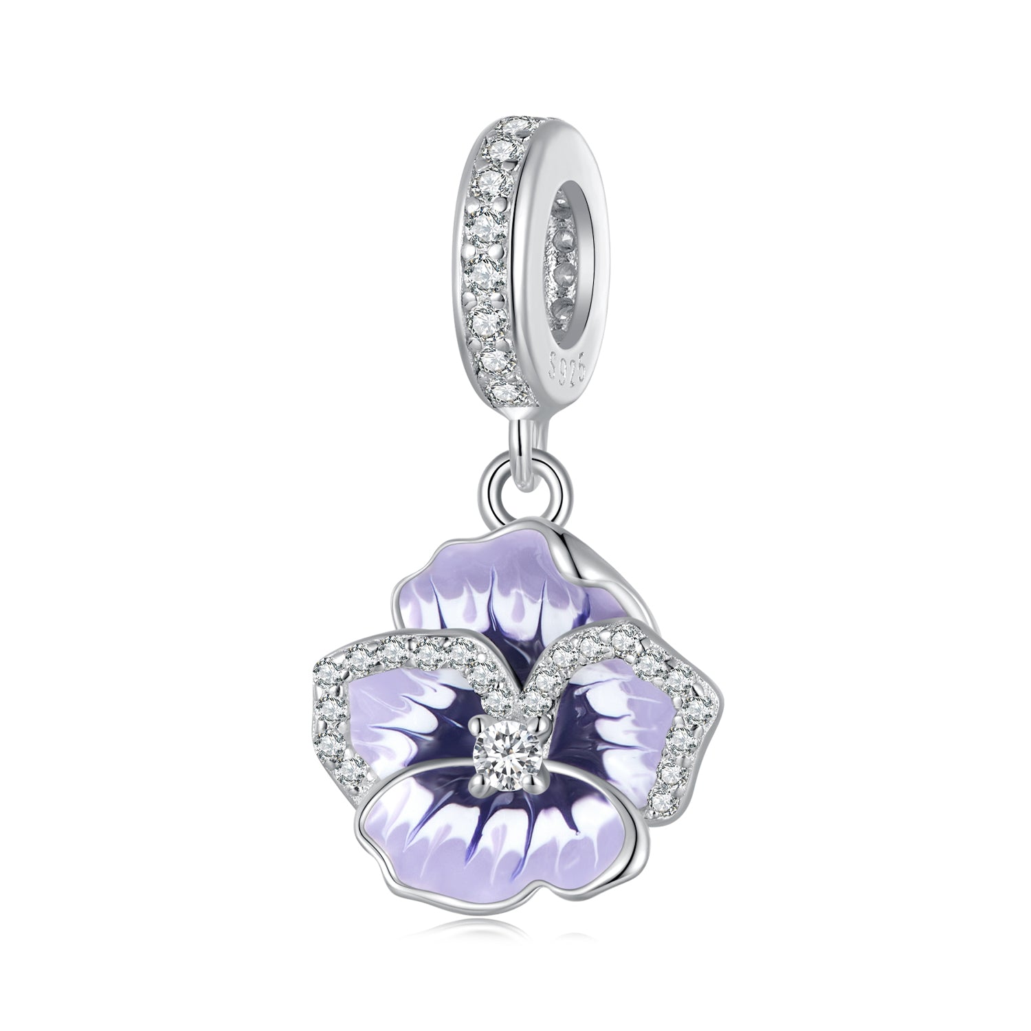 Silver Pendant Purple Pansy CZ Dangle Charm For Sale - sursenso Pendant