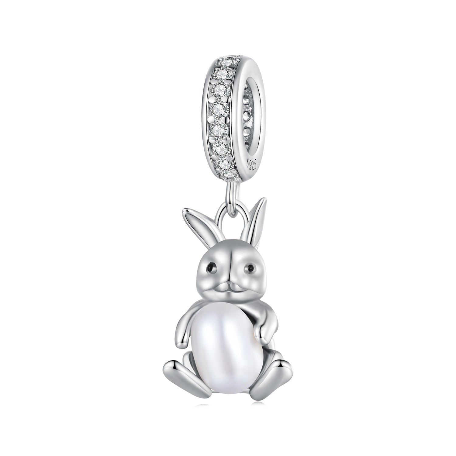 Silver Pendant Rabbit with Pearl CZ Dangle Charm For Sale - sursenso Pendant