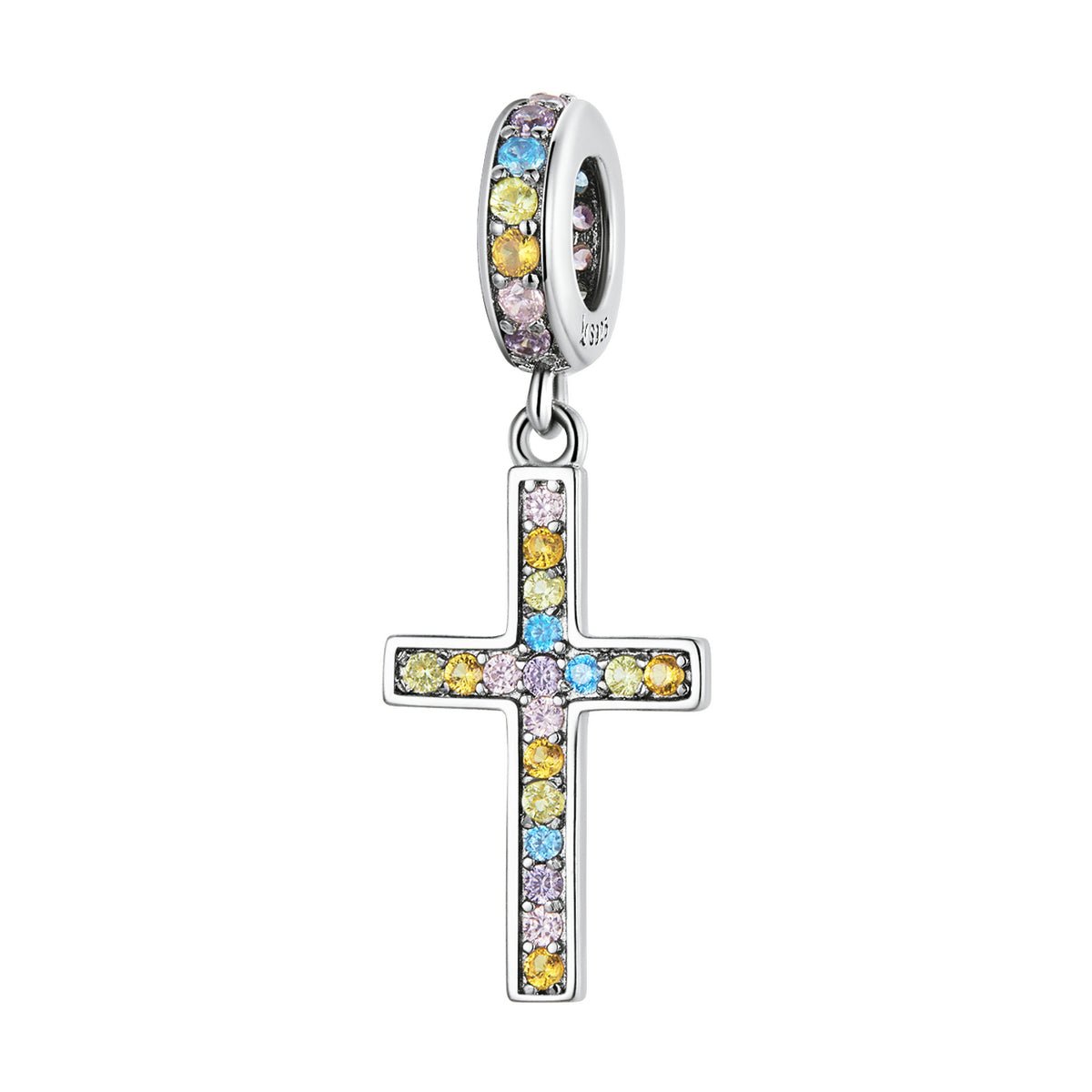 Silver Pendant Rainbow Colorful Cross CZ Dangle Charm For Sale - sursenso Pendant