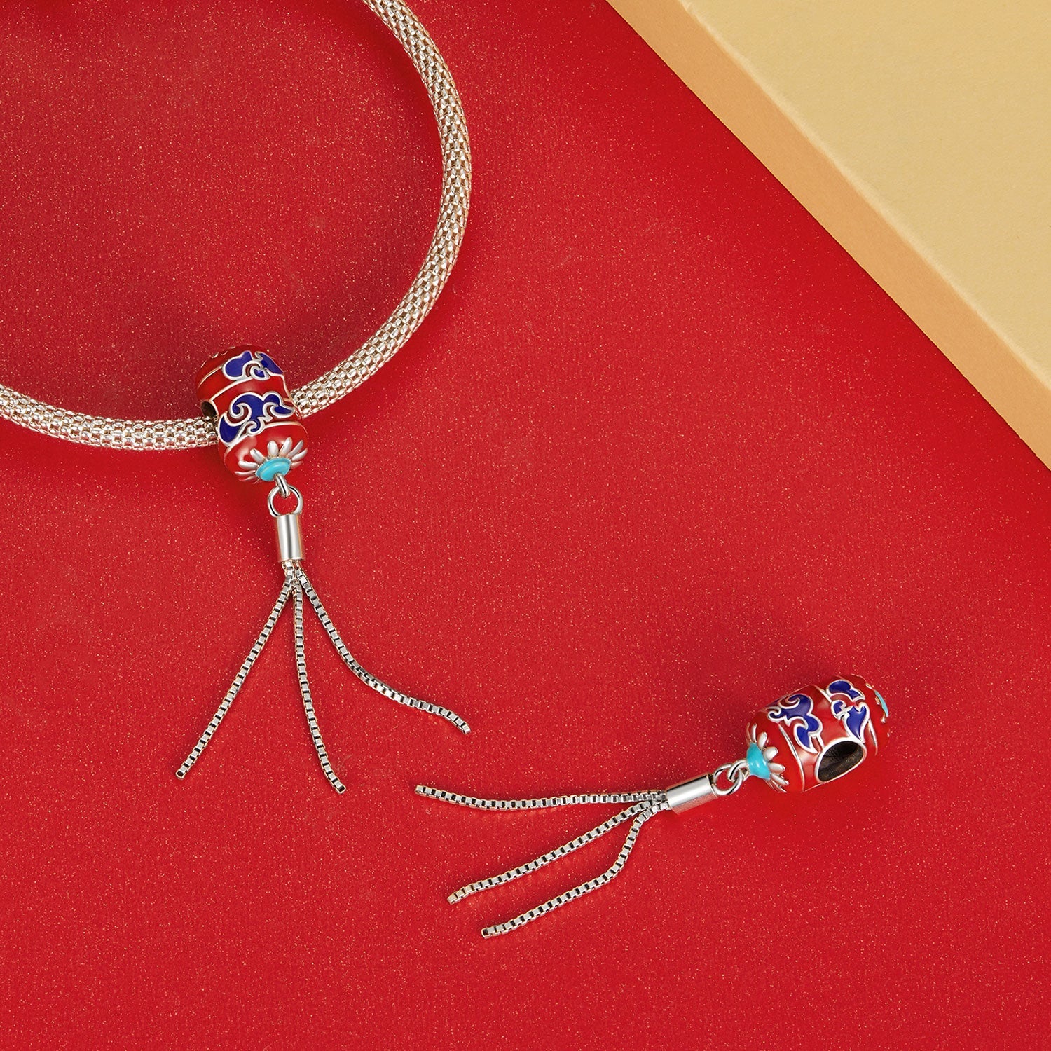 Silver Pendant Red Lantern Dangle Charm For Sale - sursenso Pendant