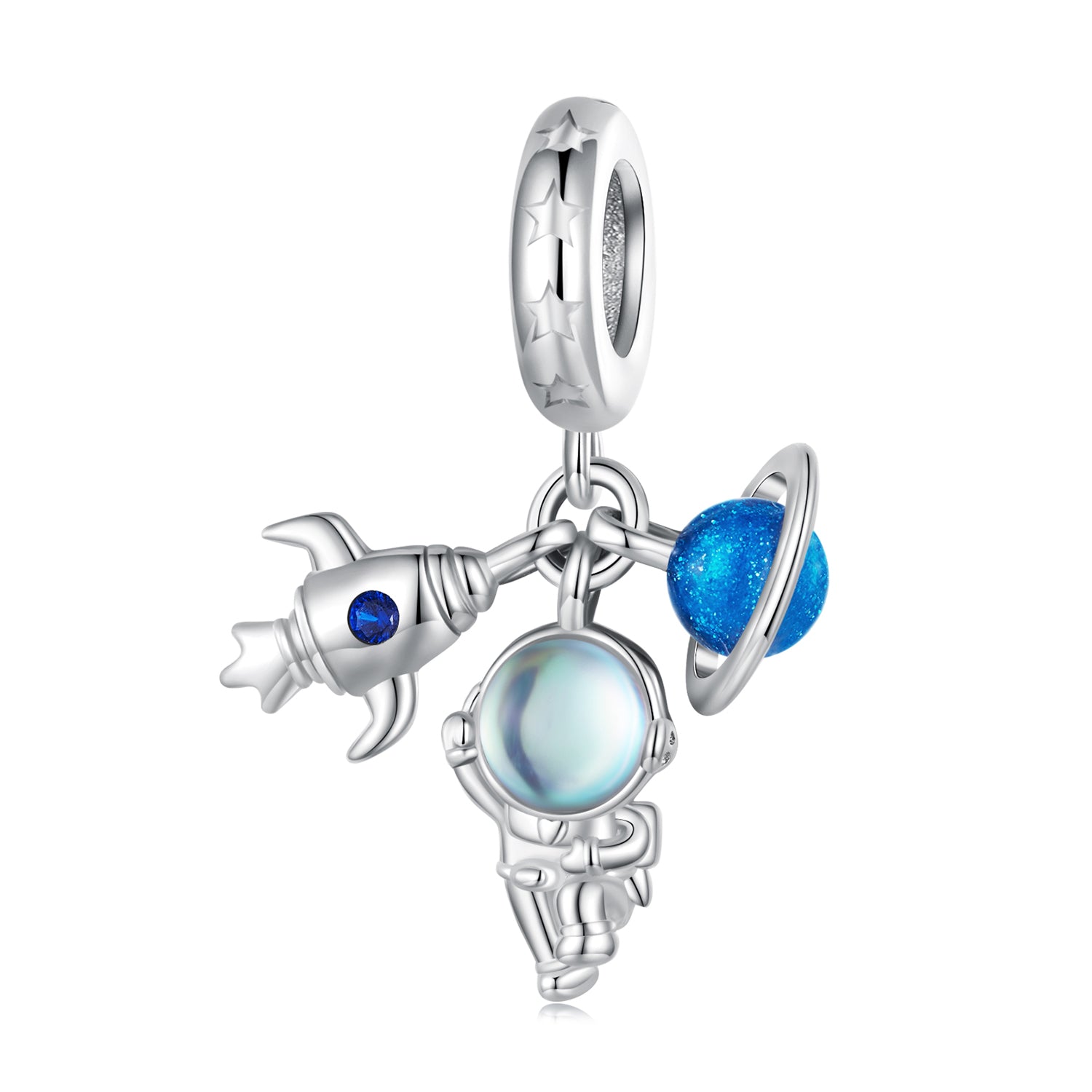 Silver Pendant Rocket Planet Astronaut CZ Dangle Charm For Sale - sursenso Pendant