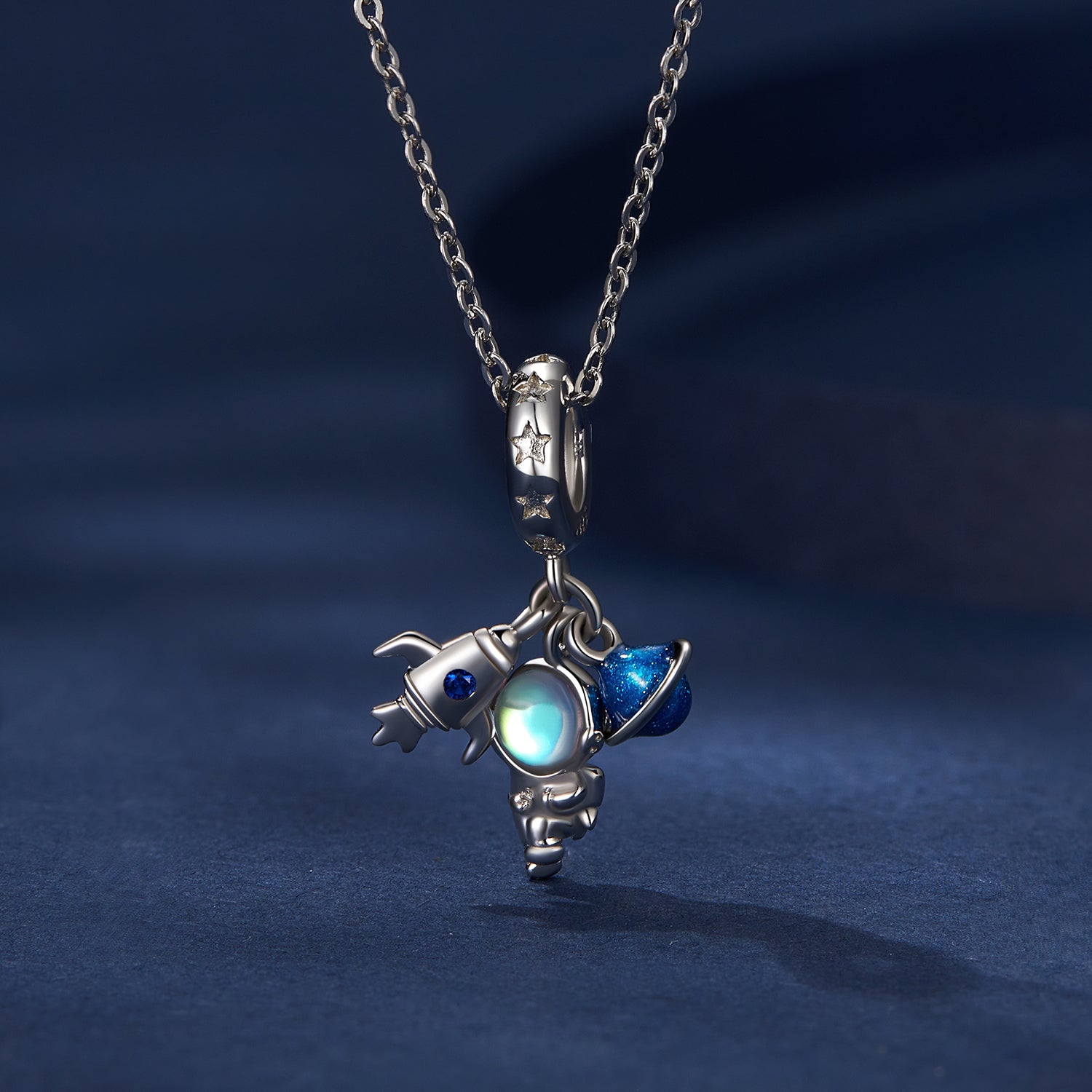 Silver Pendant Rocket Planet Astronaut CZ Dangle Charm For Sale - sursenso Pendant