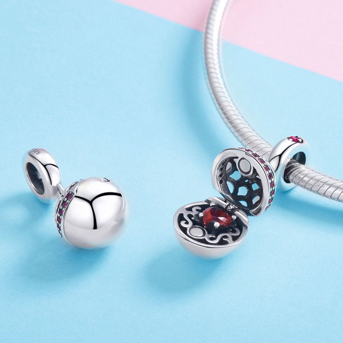 Silver Pendant Romantic Surprises Red CZ Dangle Charm For Sale - sursenso Pendant