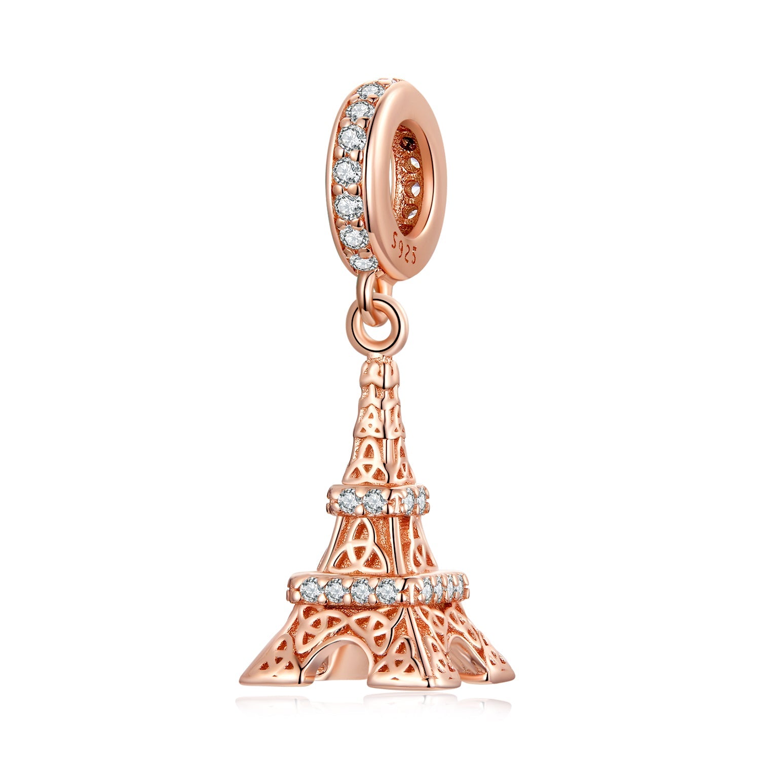 Silver Pendant Rose Gold Eiffel Tower CZ Dangle Charm For Sale - sursenso Pendant