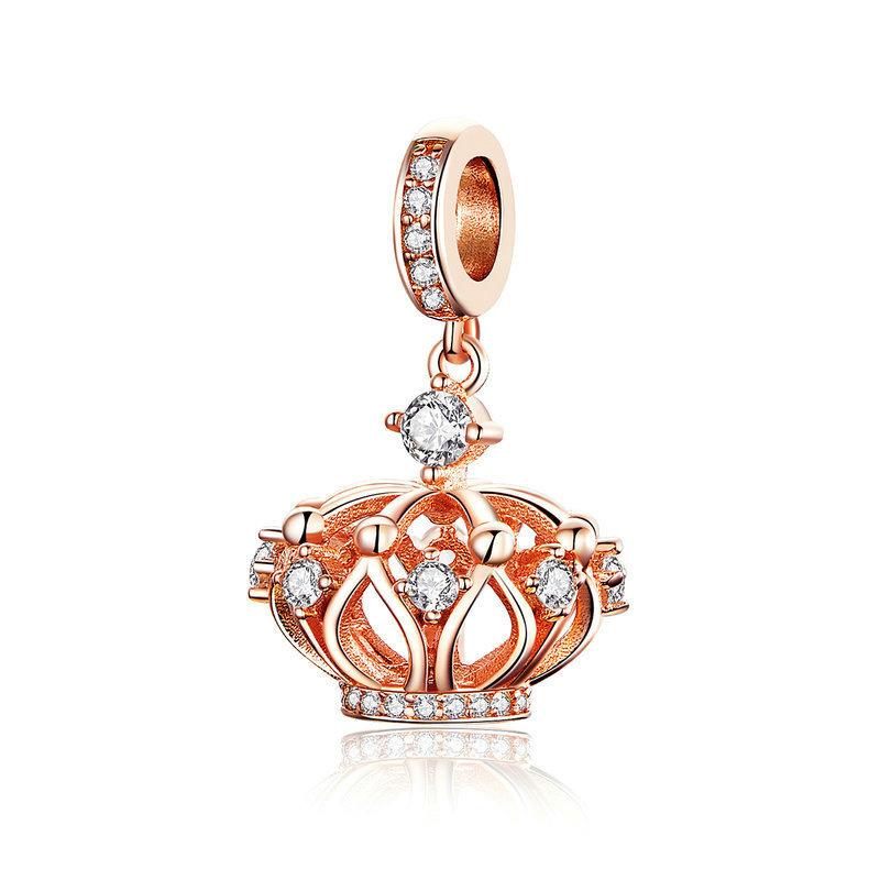 Silver Pendant Rose Gold Princess Crown CZ Dangle Charm For Sale - sursenso Pendant