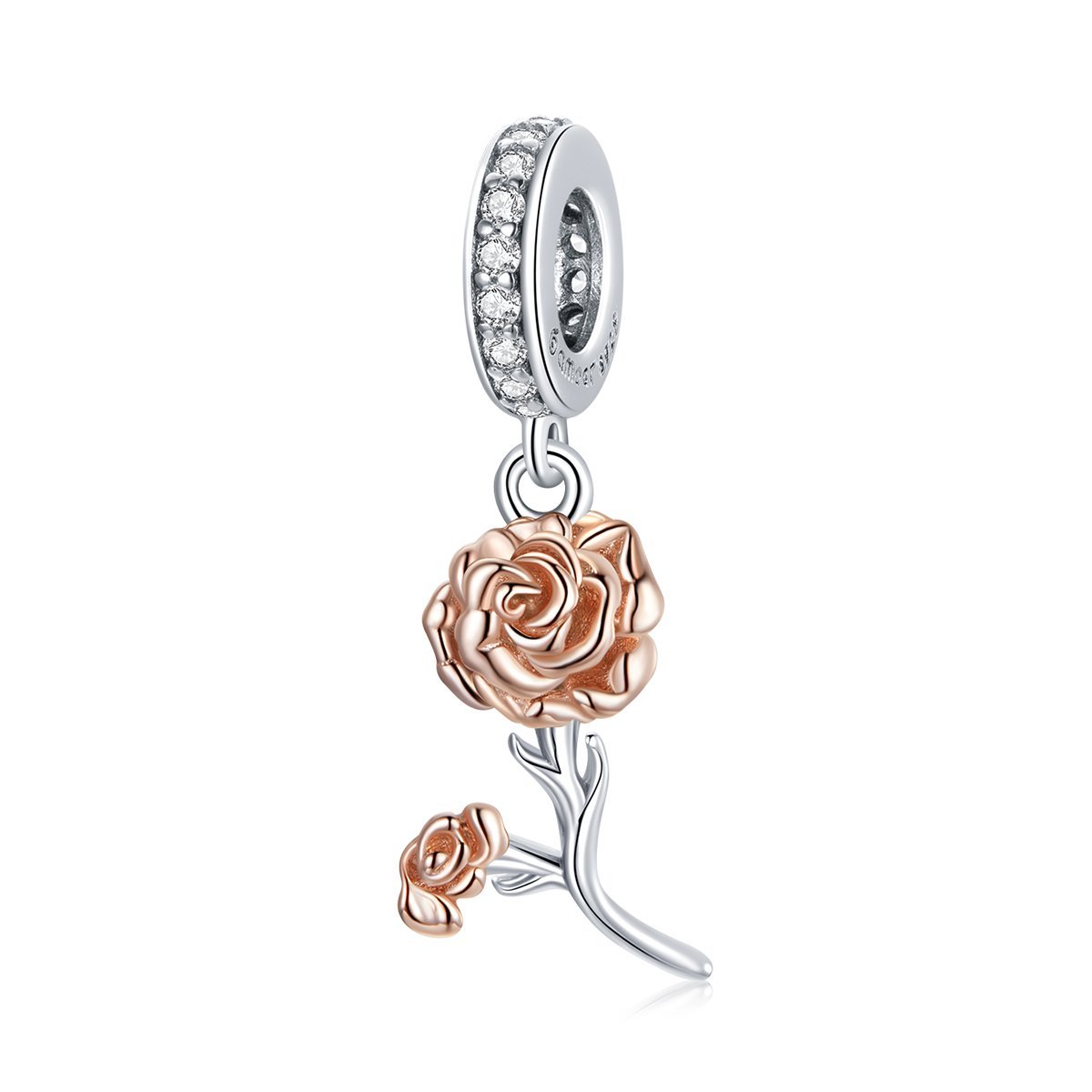 Silver Pendant Rose Gold Rose CZ Dangle Charm For Sale - sursenso Pendant