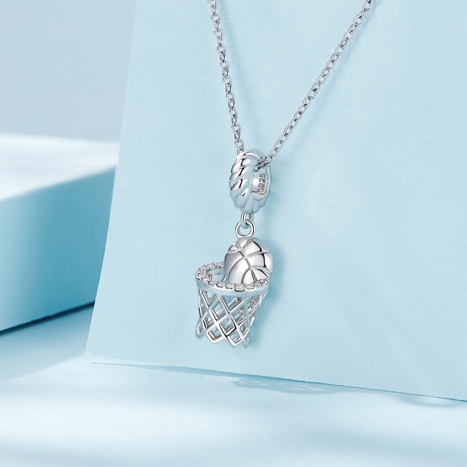 Silver Pendant Shoot The Basketball CZ Dangle Charm For Sale - sursenso Pendant