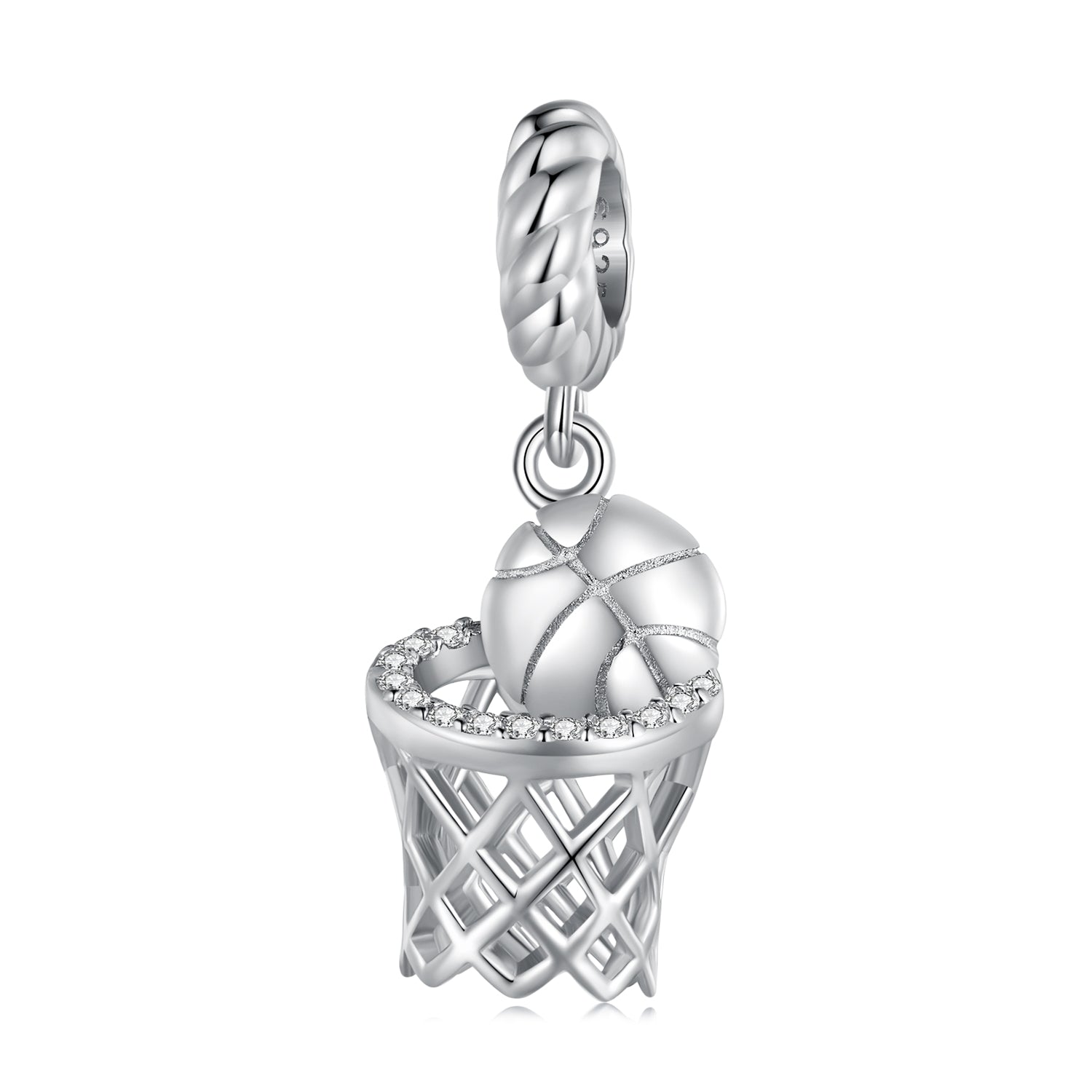 Silver Pendant Shoot The Basketball CZ Dangle Charm For Sale - sursenso Pendant