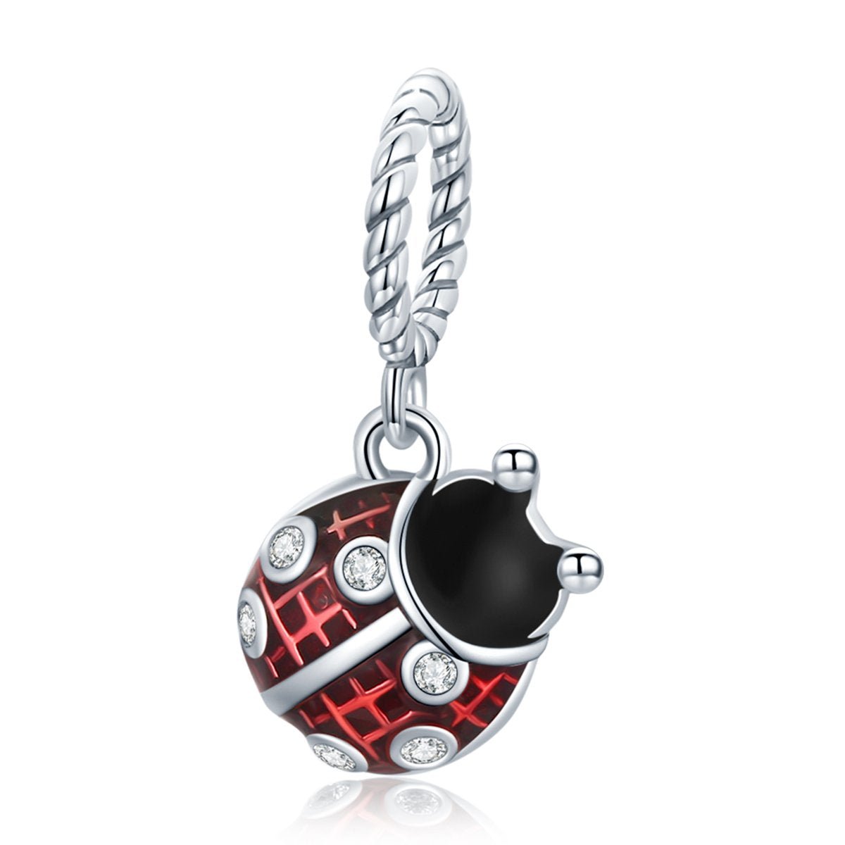 Silver Pendant Six Star Red Ladybug CZ Dangle Charm For Sale - sursenso Pendant