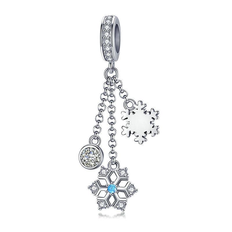 Silver Pendant Snowflake Shine CZ Dangle Charm For Sale - sursenso Pendant