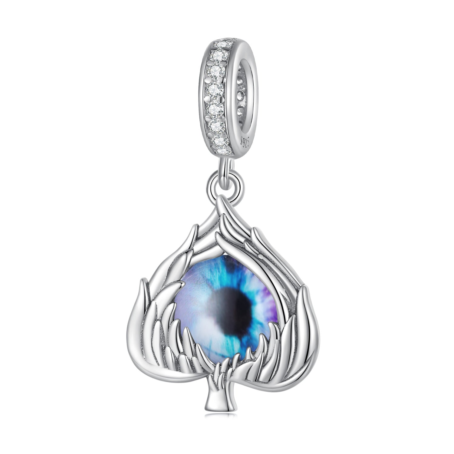 Silver Pendant Spades Blue Eyeballs CZ Dangle Charm For Sale - sursenso Pendant