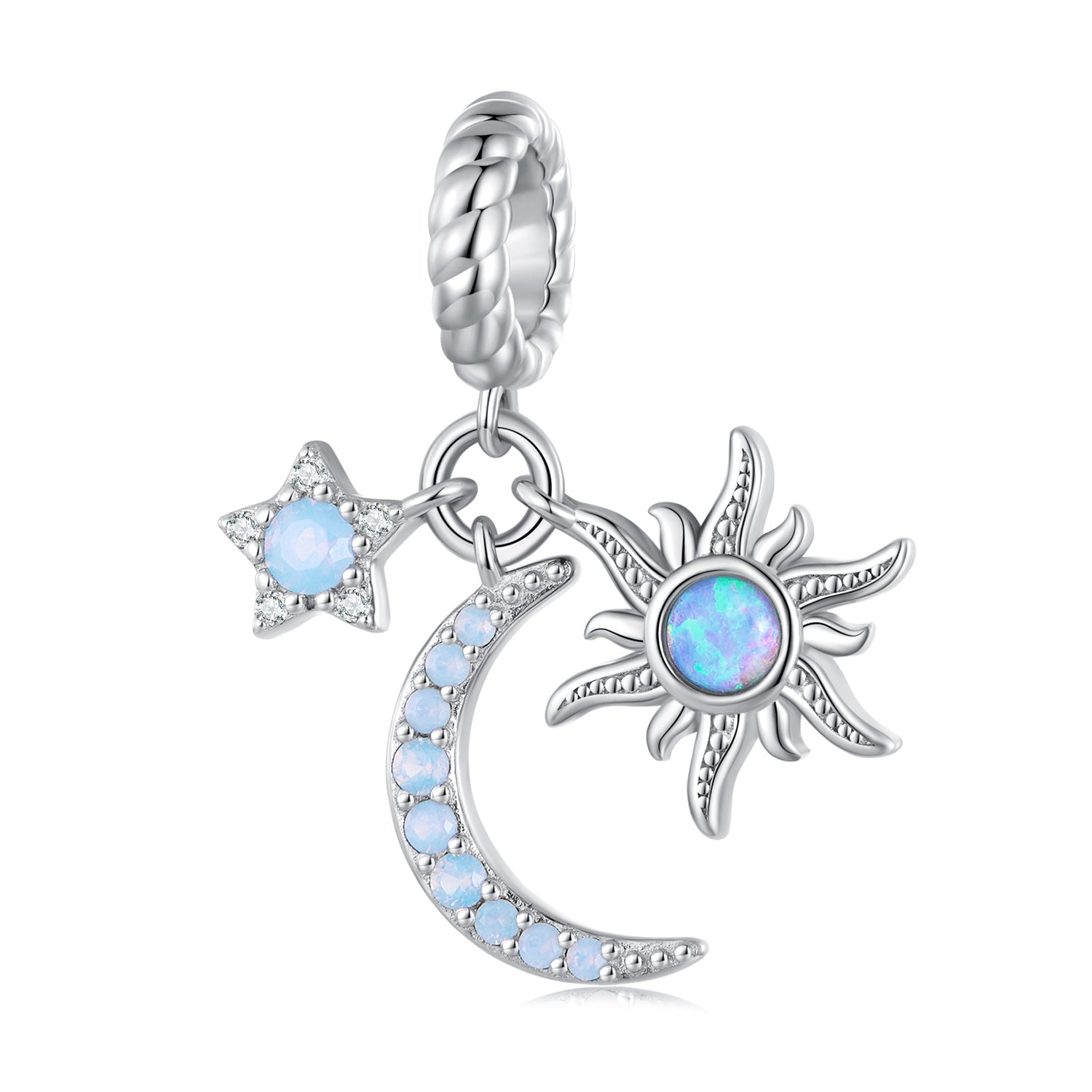 Silver Pendant Sun Moon And Stars CZ Dangle Charm For Sale - sursenso Pendant