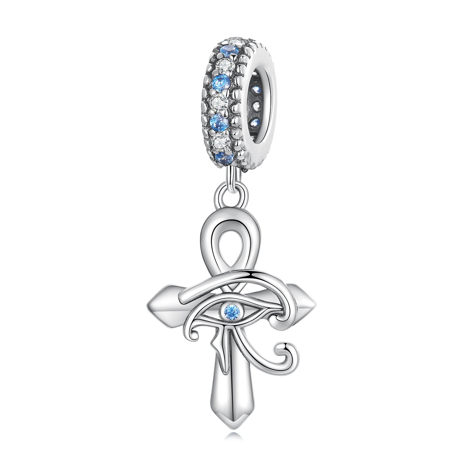 Silver Pendant The Eye of Horus On The Cross CZ Dangle Charm For Sale - sursenso Pendant