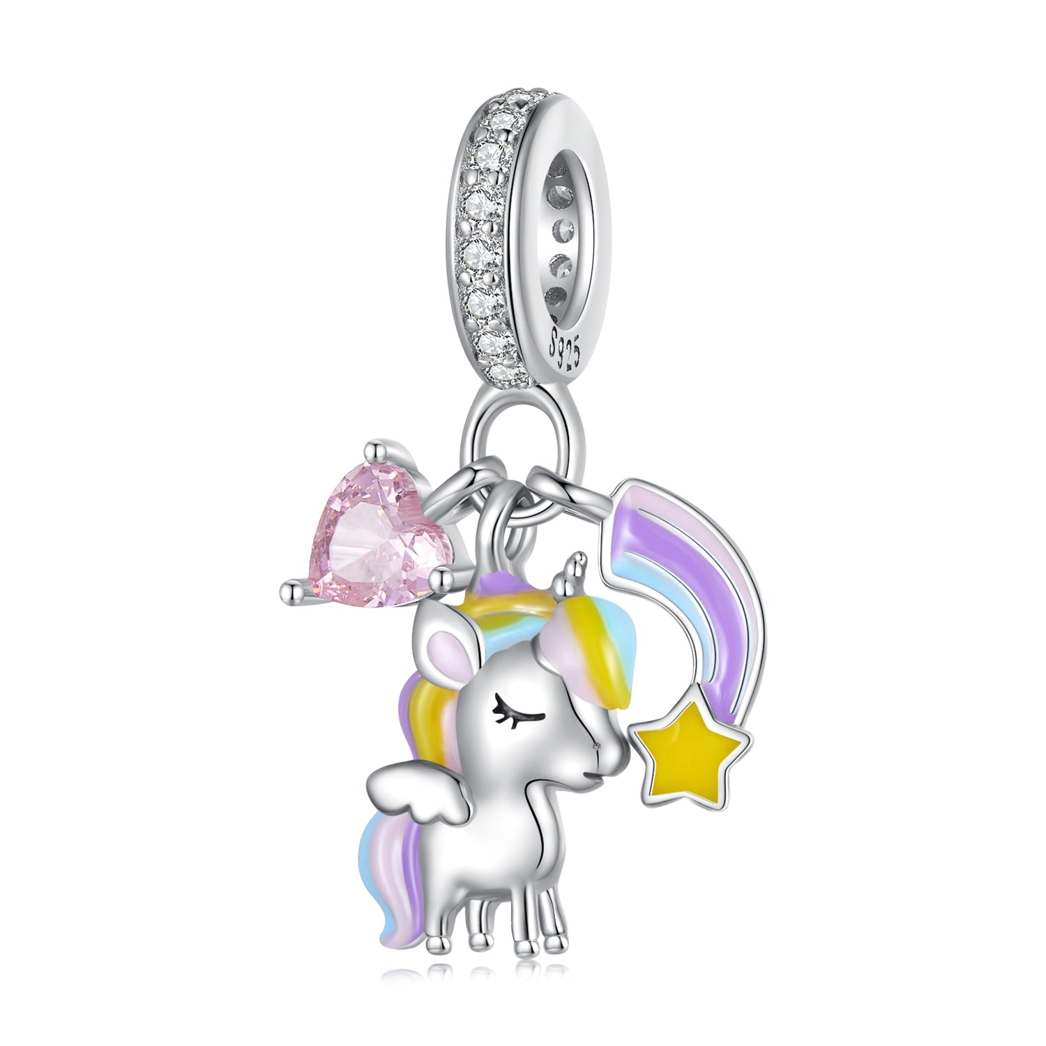 Silver Pendant The Rainbow Unicorn CZ Dangle Charm For Sale - sursenso Pendant