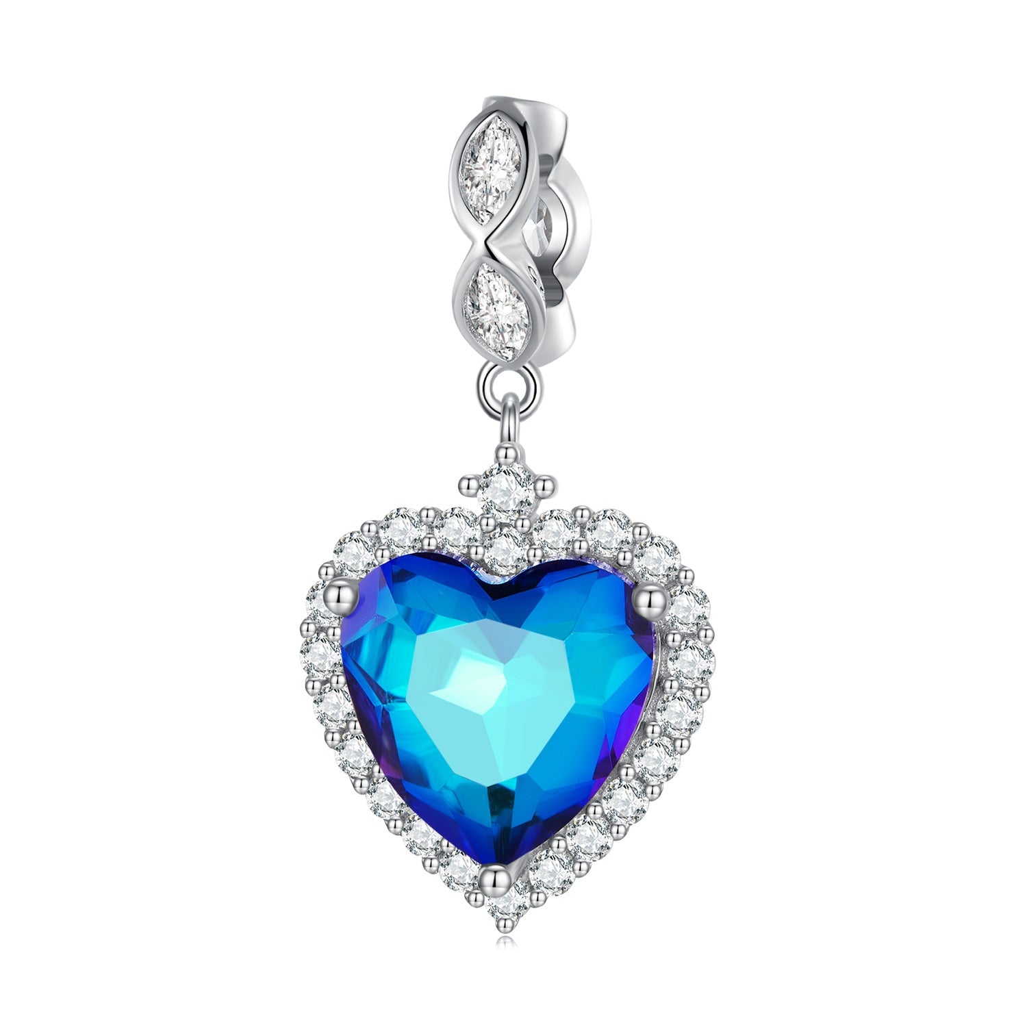 Silver Pendant Titanic Heart of The Blue Ocean CZ Dangle Charm For Sale - sursenso Pendant