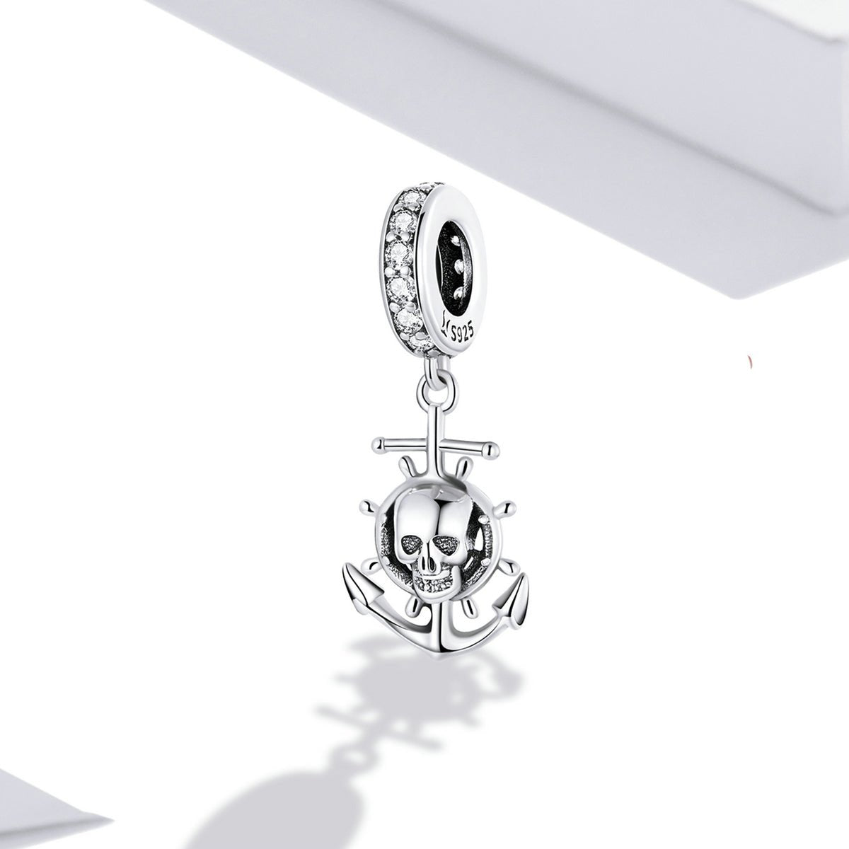 Silver Pendant Travel Round the World Skull Pirate Ship CZ Dangle Charm For Sale - sursenso Pendant