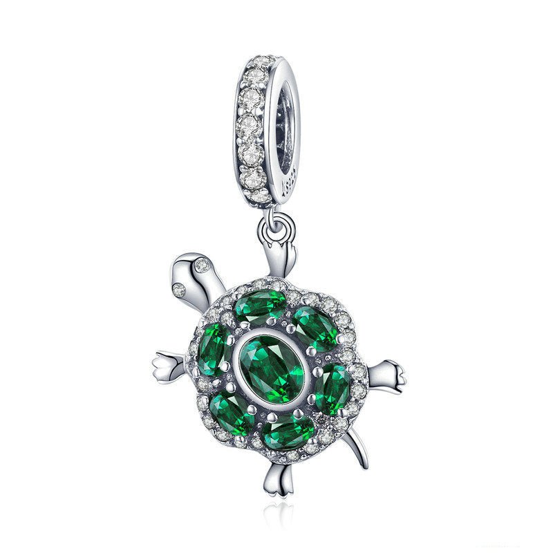 Silver Pendant Turtle Green Tortoise Animal CZ Dangle Charm For Sale - sursenso Pendant