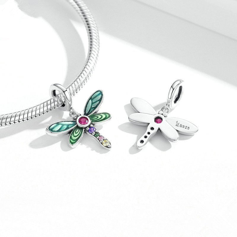 Silver Pendant Vibrant Garden Dragonfly CZ Dangle Charm For Sale - sursenso Pendant