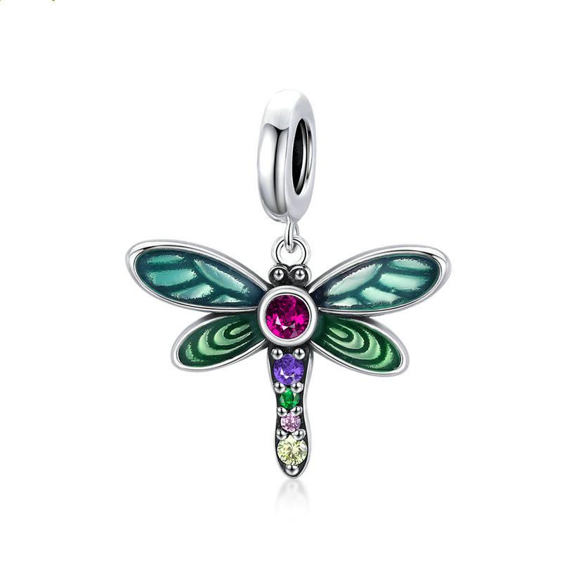 Silver Pendant Vibrant Garden Dragonfly CZ Dangle Charm For Sale - sursenso Pendant