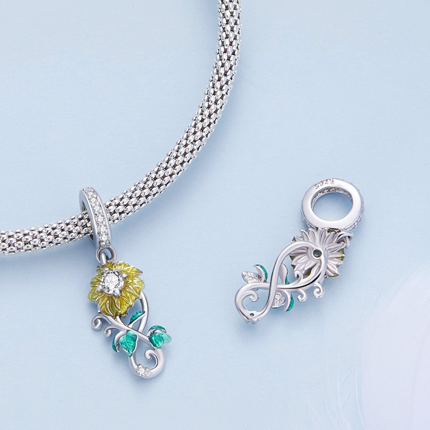 Silver Pendant Vibrant Sunflower CZ Dangle Charm For Sale - sursenso Pendant