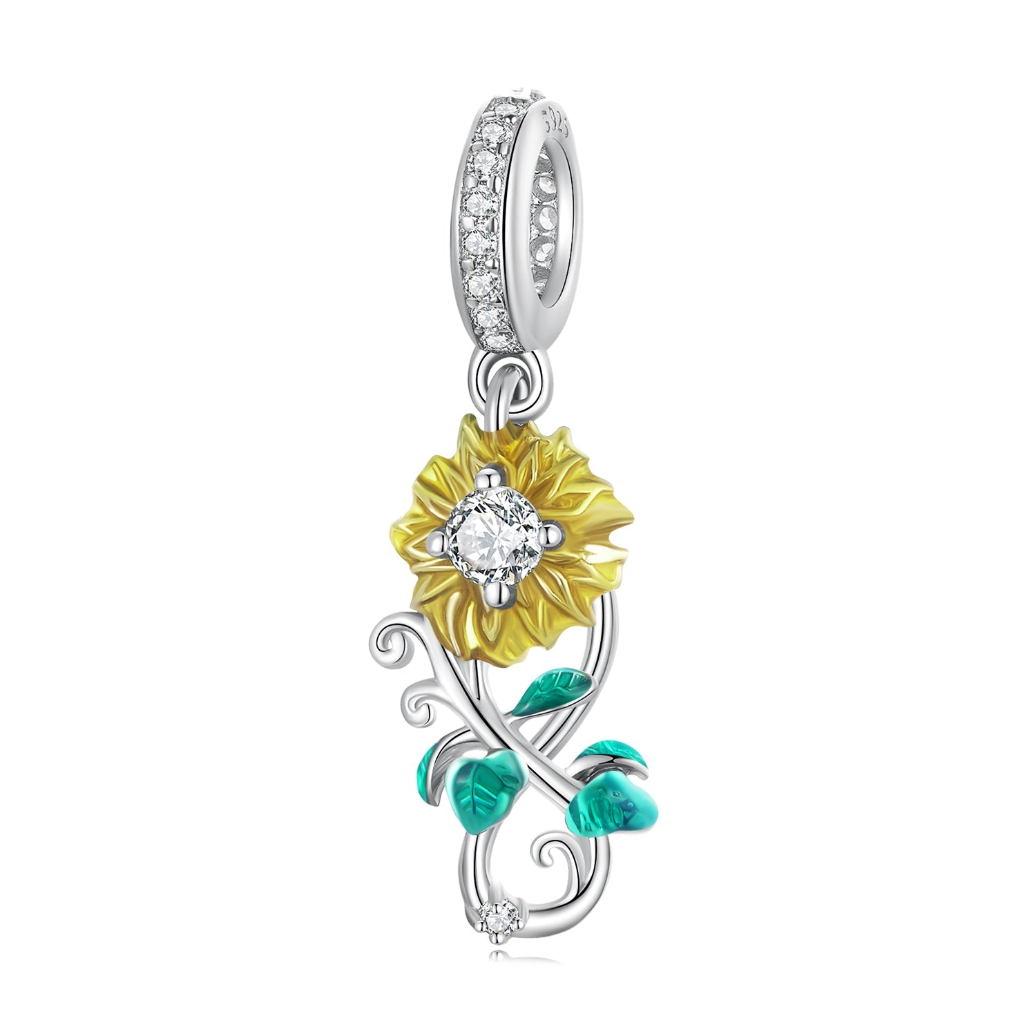 Silver Pendant Vibrant Sunflower CZ Dangle Charm For Sale - sursenso Pendant