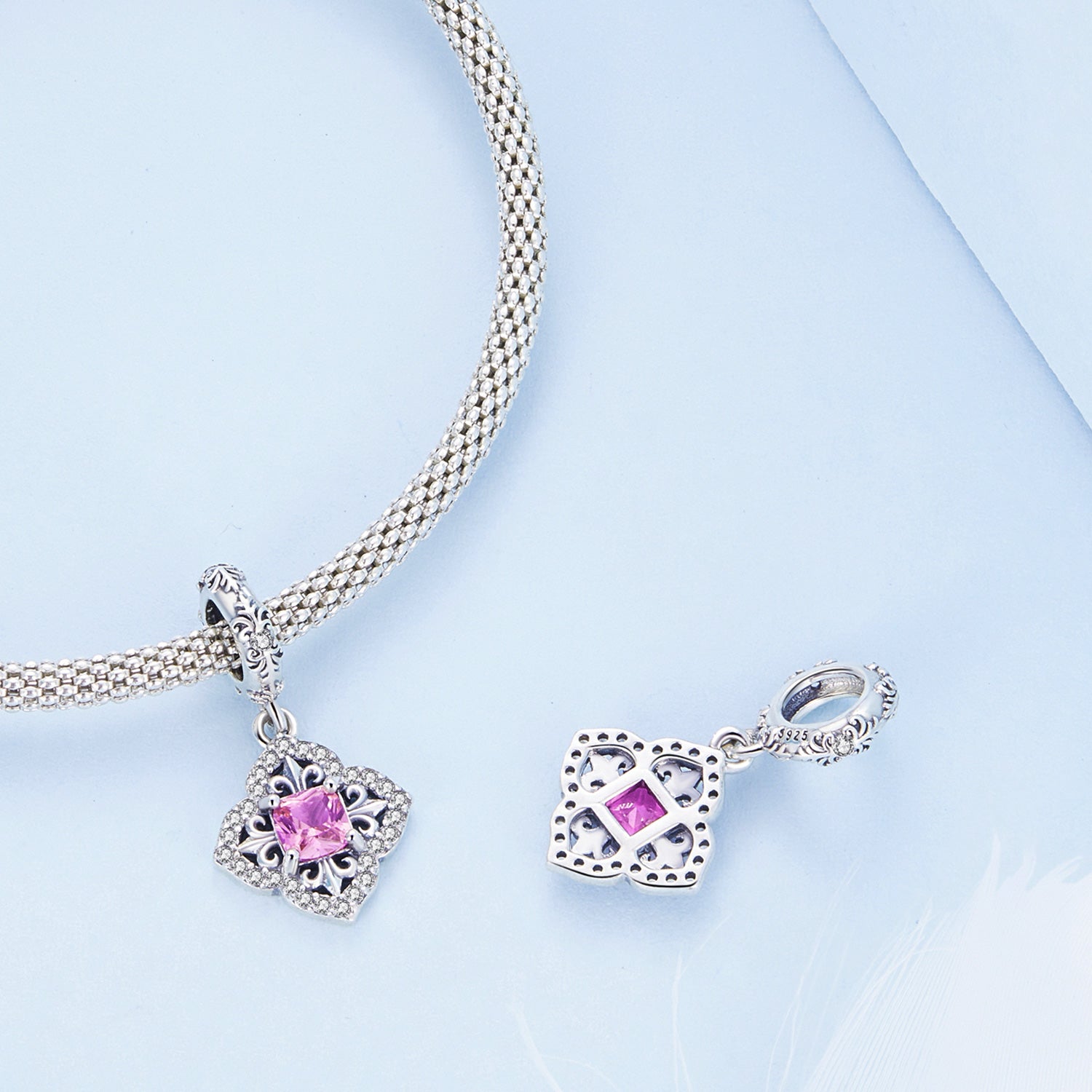 Silver Pendant Vintage Pattern CZ Dangle Charm For Sale - sursenso Pendant