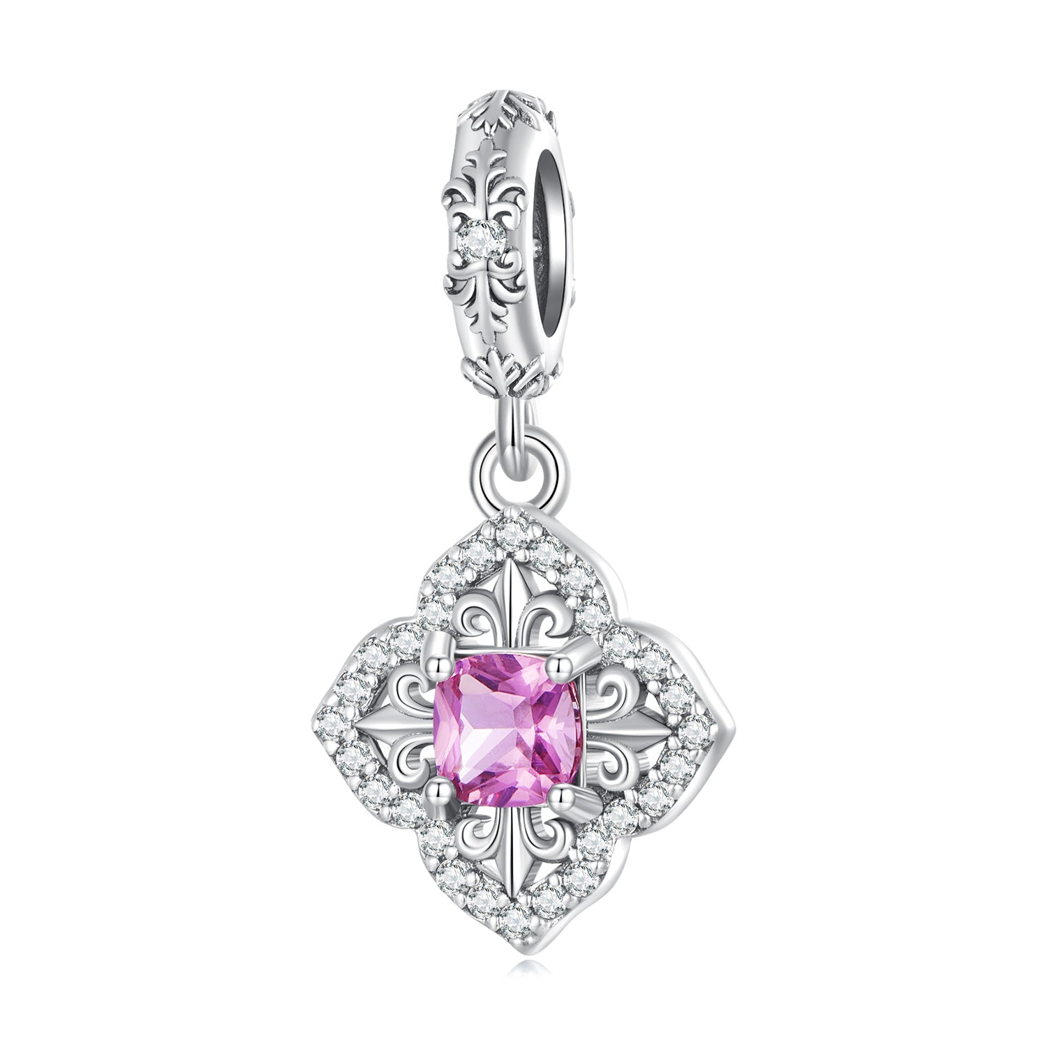 Silver Pendant Vintage Pattern CZ Dangle Charm For Sale - sursenso Pendant