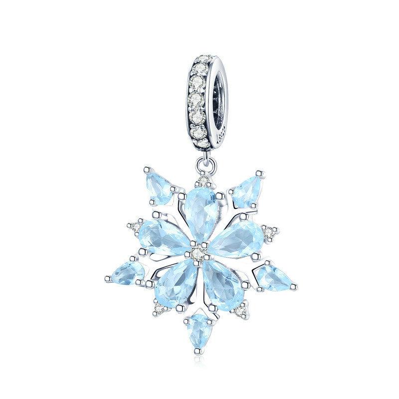 Silver Pendant Winter Blue Snowflake CZ Dangle Charm For Sale - sursenso Pendant