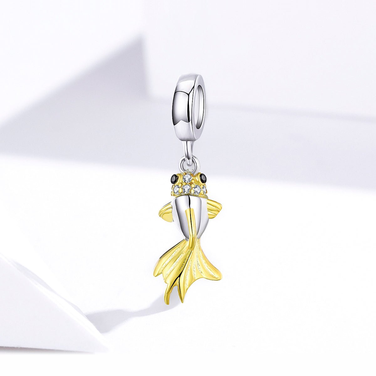 Silver Pendant Yellow Enamel Fish CZ Dangle Charm For Sale - sursenso Pendant