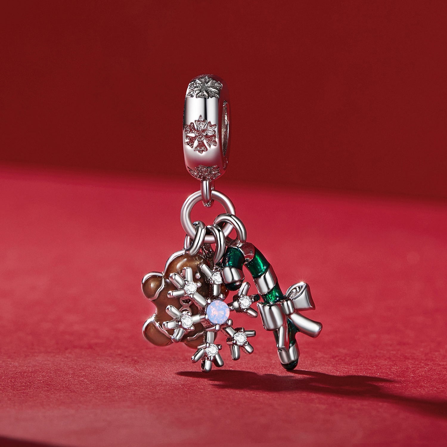 Silver Pendants Christmas Candy Snowflake Gingerbread Man CZ Dangle Charm For Sale - sursenso Pendants