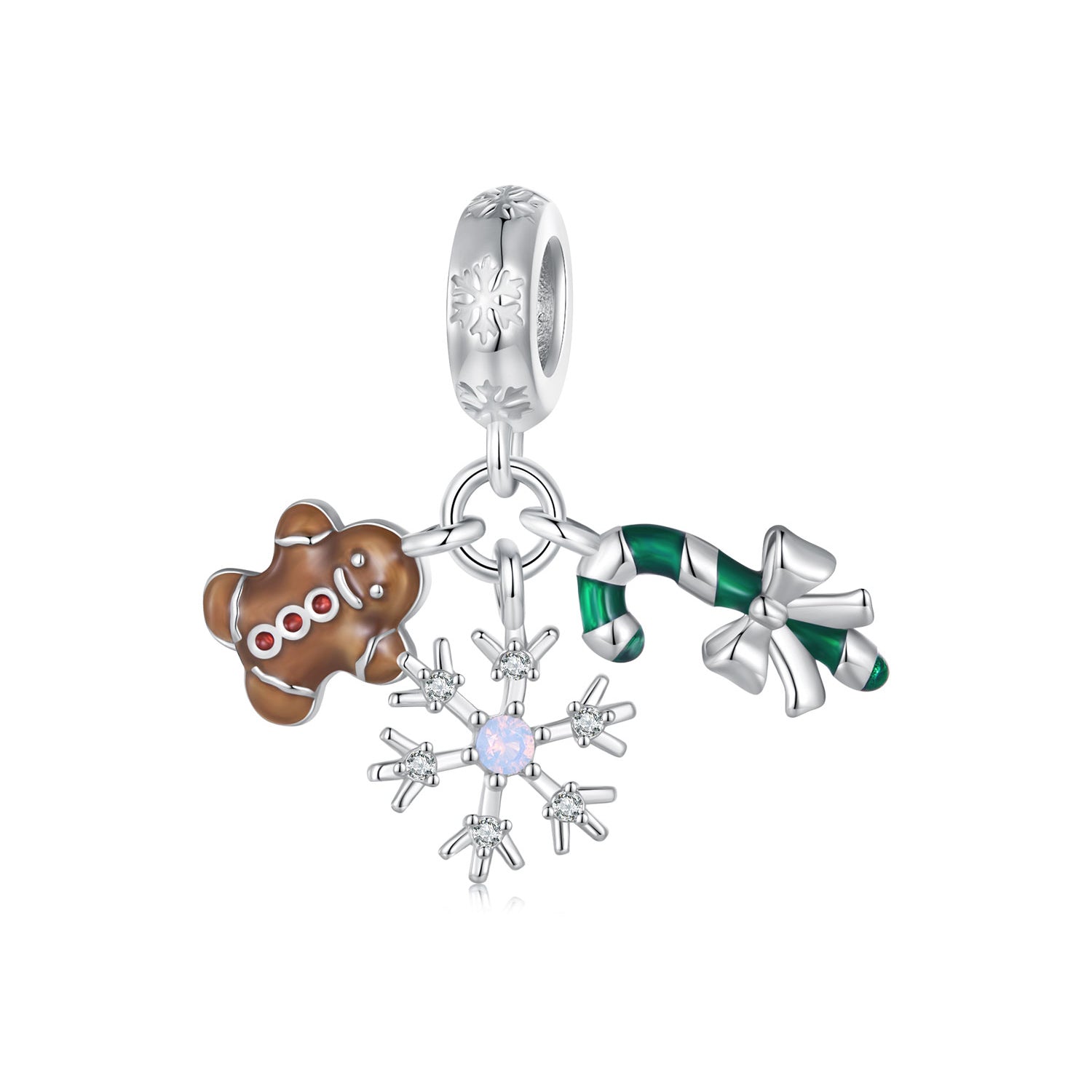 Silver Pendants Christmas Candy Snowflake Gingerbread Man CZ Dangle Charm For Sale - sursenso Pendants