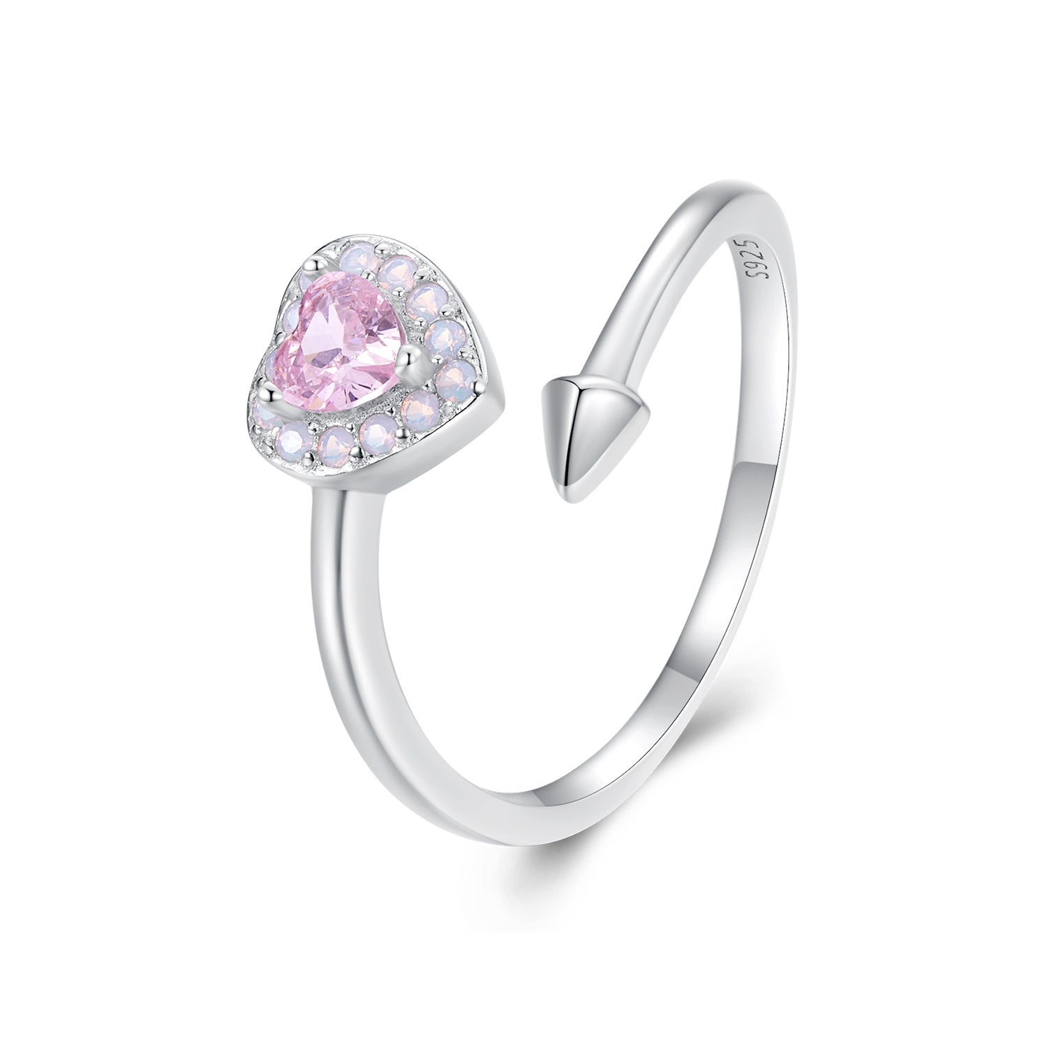 Silver Ring Arrow Through Heart CZ Open Ring For Sale - sursenso Open Rings